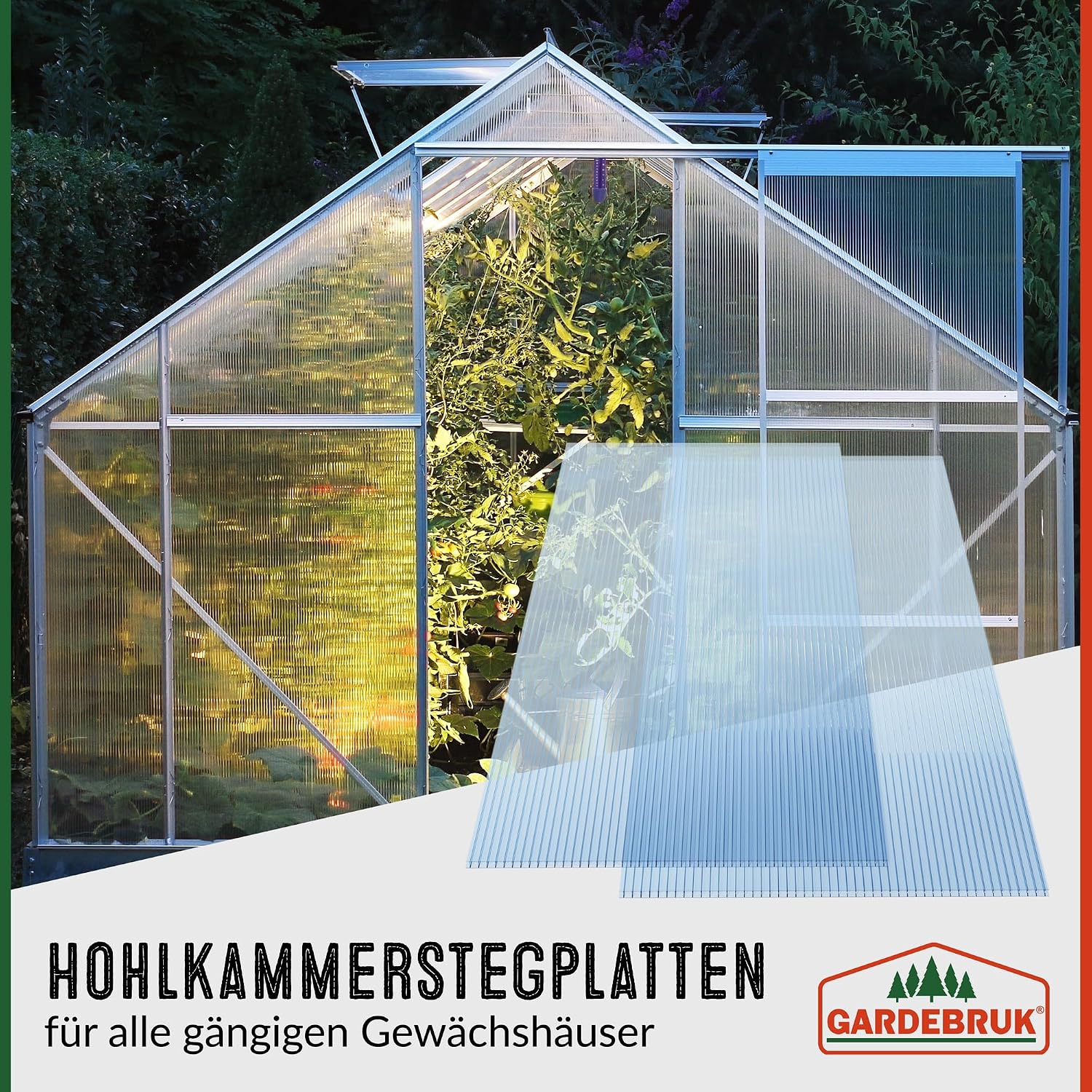 GARDEBRUK® 10x Doppelstegplatten 6mm Zuschneidbar 121x60,5cm Polycarbonat 7,3m2 UV-beständig Klar Hohlkammerplatten Gewächshaus Platten Stegplatten — Ansicht 3