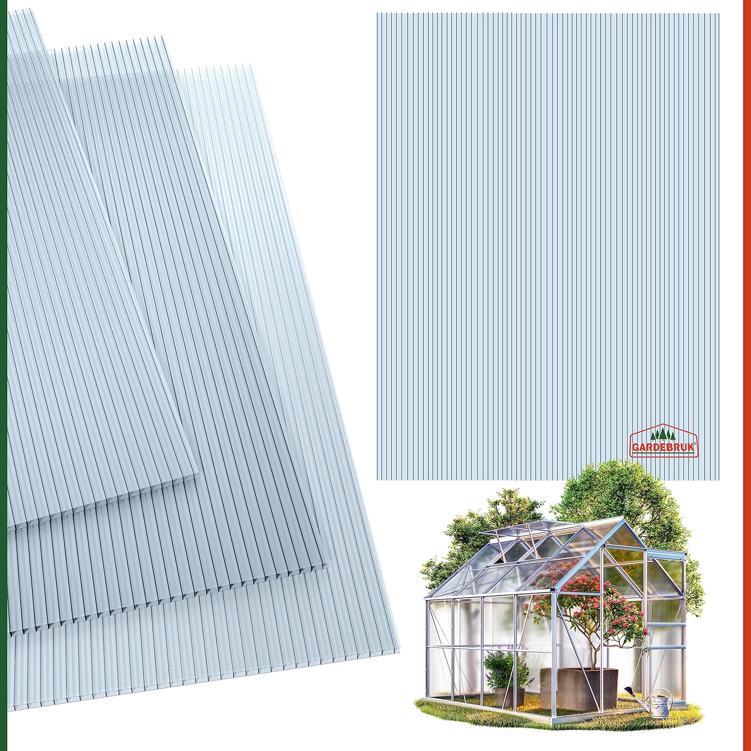 GARDEBRUK® 10x Doppelstegplatten 6mm Zuschneidbar 121x60,5cm Polycarbonat 7,3m2 UV-beständig Klar Hohlkammerplatten Gewächshaus Platten Stegplatten — Ansicht 6