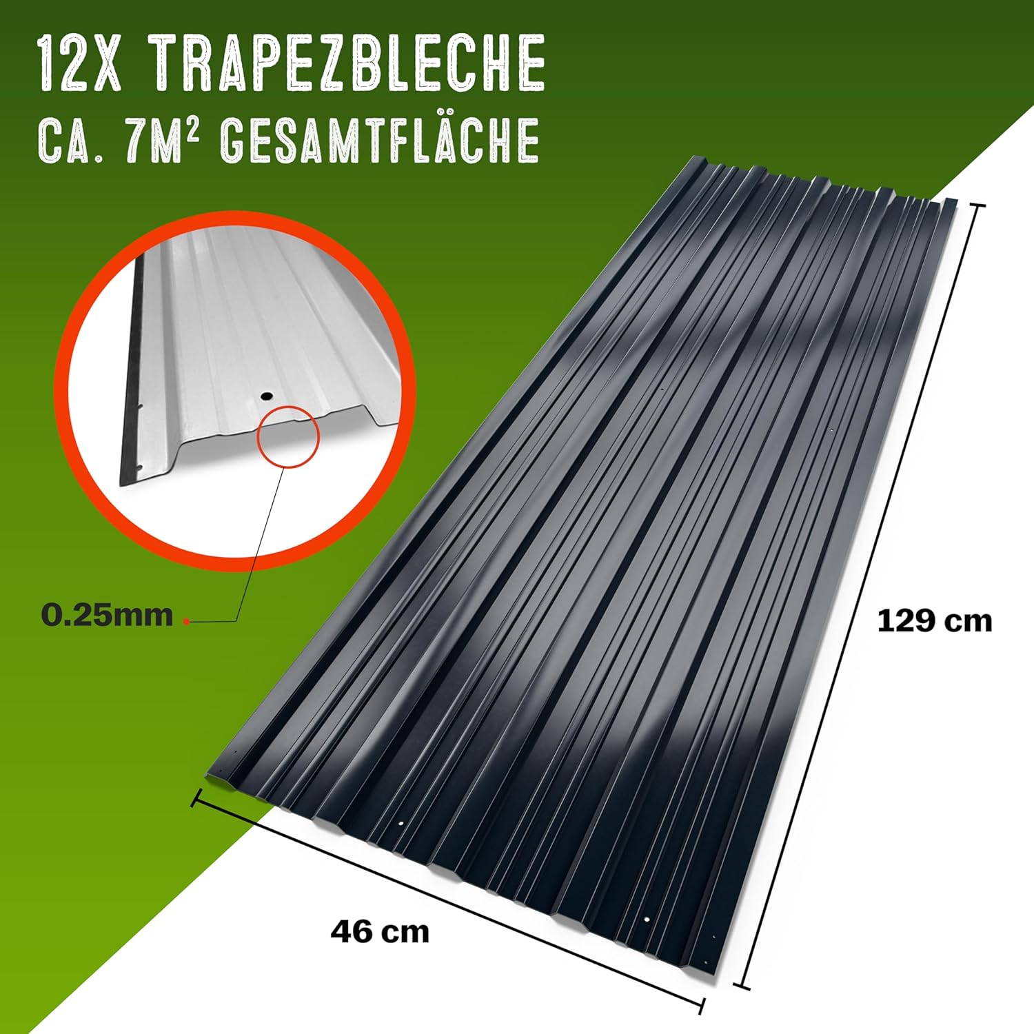 GARDEBRUK® 12x Trapezblech 129x46cm = 7m2 verzinkt Profilblech Dachblech Wellblech Dachplatten Gerätehaus Carport anthrazit — Ansicht 5