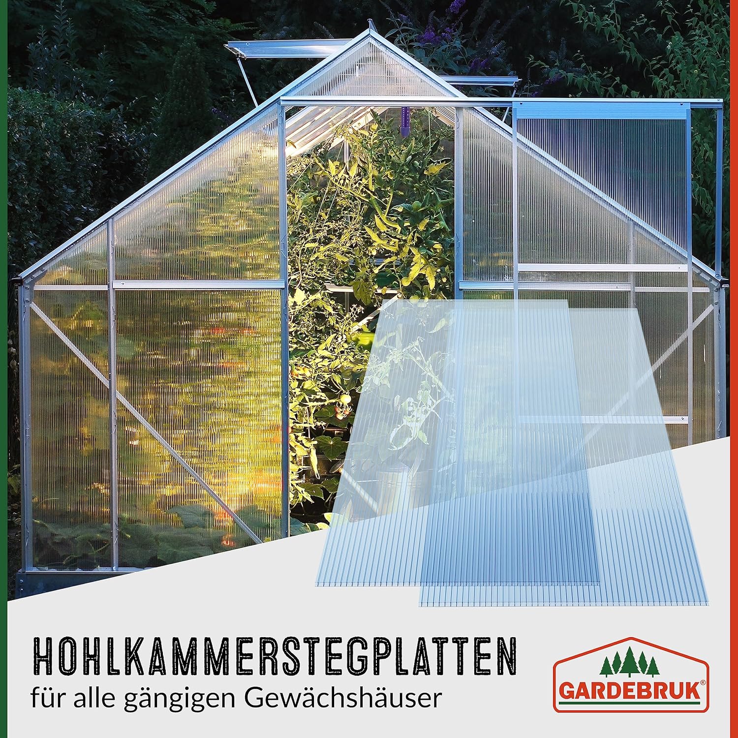 GARDEBRUK® 14x Doppelstegplatten 4mm Zuschneidbar 121x60,5cm Polycarbonat 10,3m2 UV-beständig Klar Hohlkammerplatten Gewächshaus Platten Stegplatten — Ansicht 3