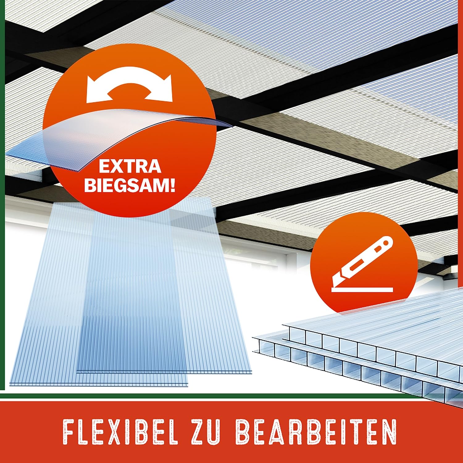 GARDEBRUK® 14x Doppelstegplatten 4mm Zuschneidbar 121x60,5cm Polycarbonat 10,3m2 UV-beständig Klar Hohlkammerplatten Gewächshaus Platten Stegplatten — Ansicht 5
