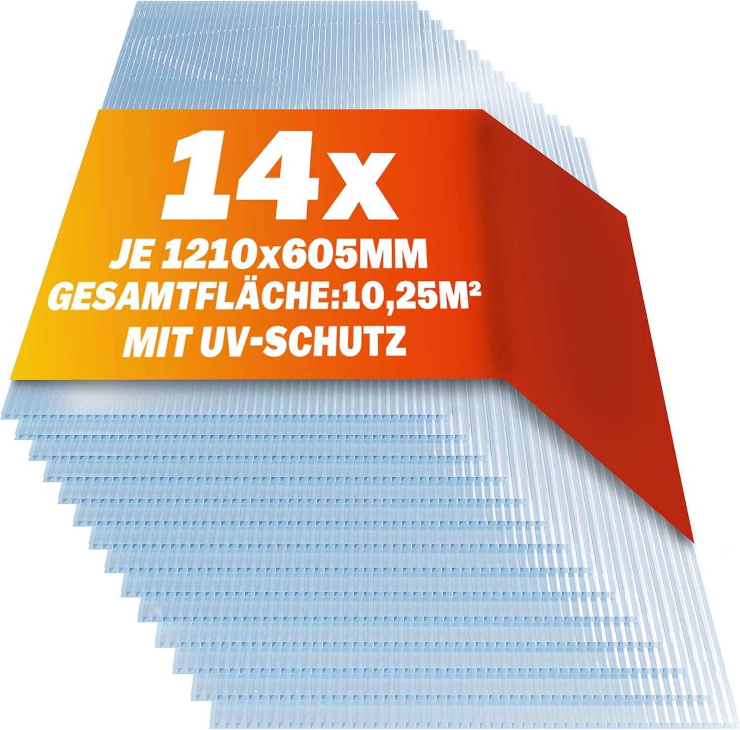 GARDEBRUK® 14x Doppelstegplatten 4mm Zuschneidbar 121x60,5cm Polycarbonat 10,3m2 UV-beständig Klar Hohlkammerplatten Gewächshaus Platten Stegplatten