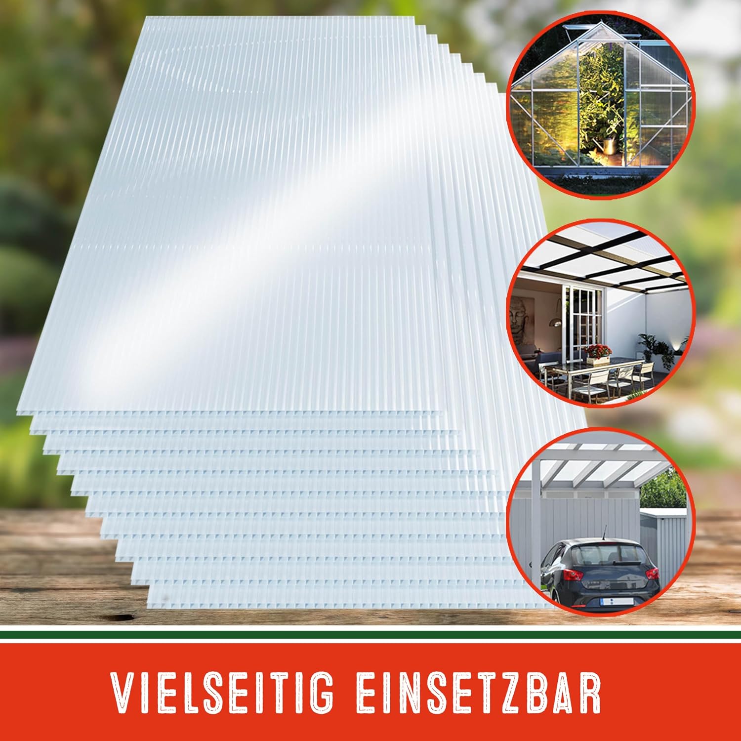 Gardebruk 14x Polycarbonat Hohlkammerstegplatten 4mm 50x Edelstahl Gewächshausklammern 10,25 m2 Doppelstegplatte 1210x605 Stegplatte Gewächshausplatte — Ansicht 5