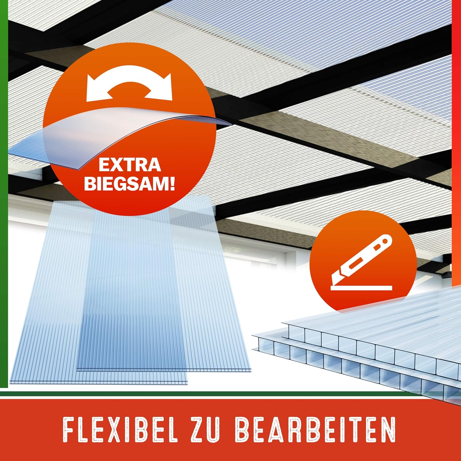 Gardebruk 14x Polycarbonat Hohlkammerstegplatten 4mm 50x Edelstahl Gewächshausklammern 10,25 m2 Doppelstegplatte 1210x605 Stegplatte Gewächshausplatte — Ansicht 6