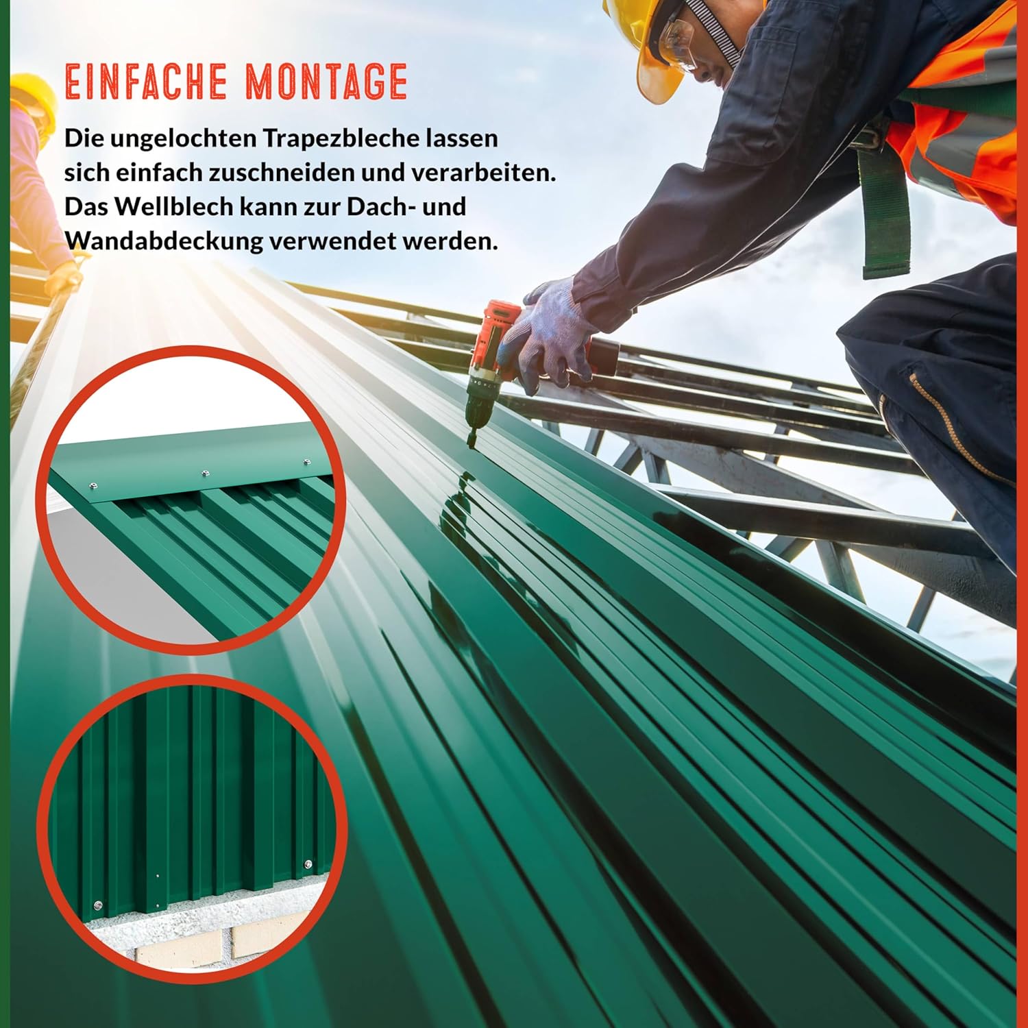 GARDEBRUK® 14x Trapezblech 110x46cm = 7m2 Verzinkt Rostresistent Wetterfest Profilblech Dachblech Wellblech Dachplatten Gerätehaus Carport Grün — Ansicht 4