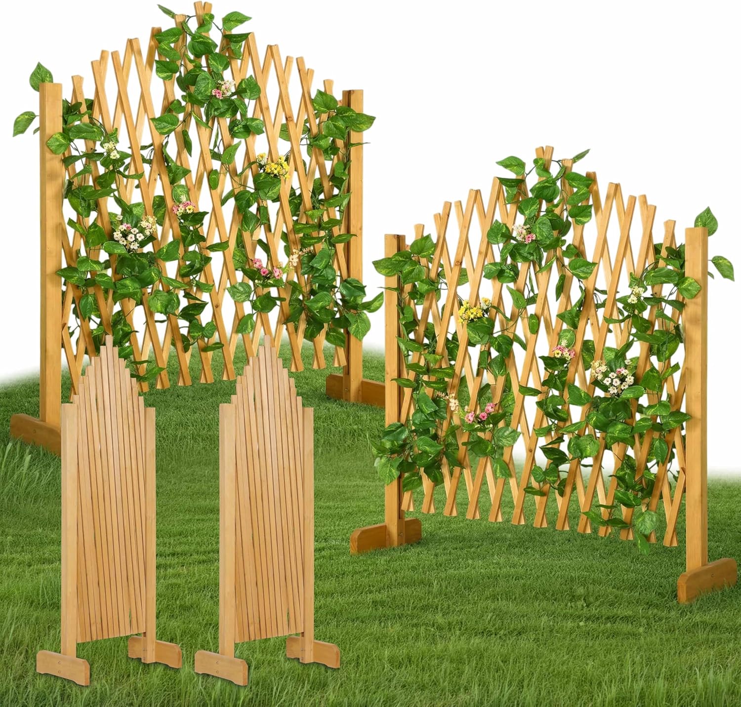 GARDEBRUK® 2er Set Rankgitter Gartenzaun bis 200cm ausziehbar faltbar Garten Balkon Spalier Rankhilfe Holzzaun Pflanzengitter