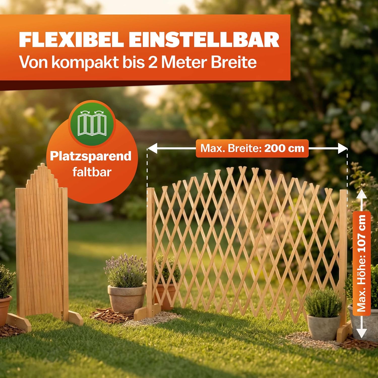 GARDEBRUK® 2er Set Rankgitter Gartenzaun bis 200cm ausziehbar faltbar Garten Balkon Spalier Rankhilfe Holzzaun Pflanzengitter — Ansicht 4