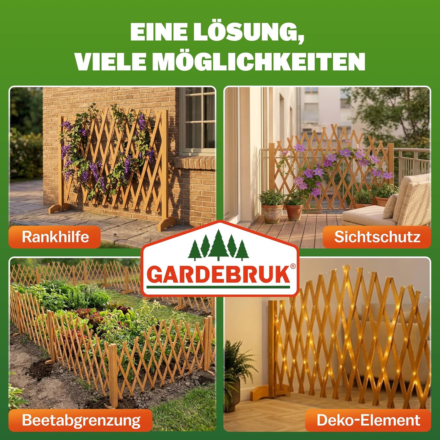GARDEBRUK® 2er Set Rankgitter Gartenzaun bis 200cm ausziehbar faltbar Garten Balkon Spalier Rankhilfe Holzzaun Pflanzengitter — Ansicht 6