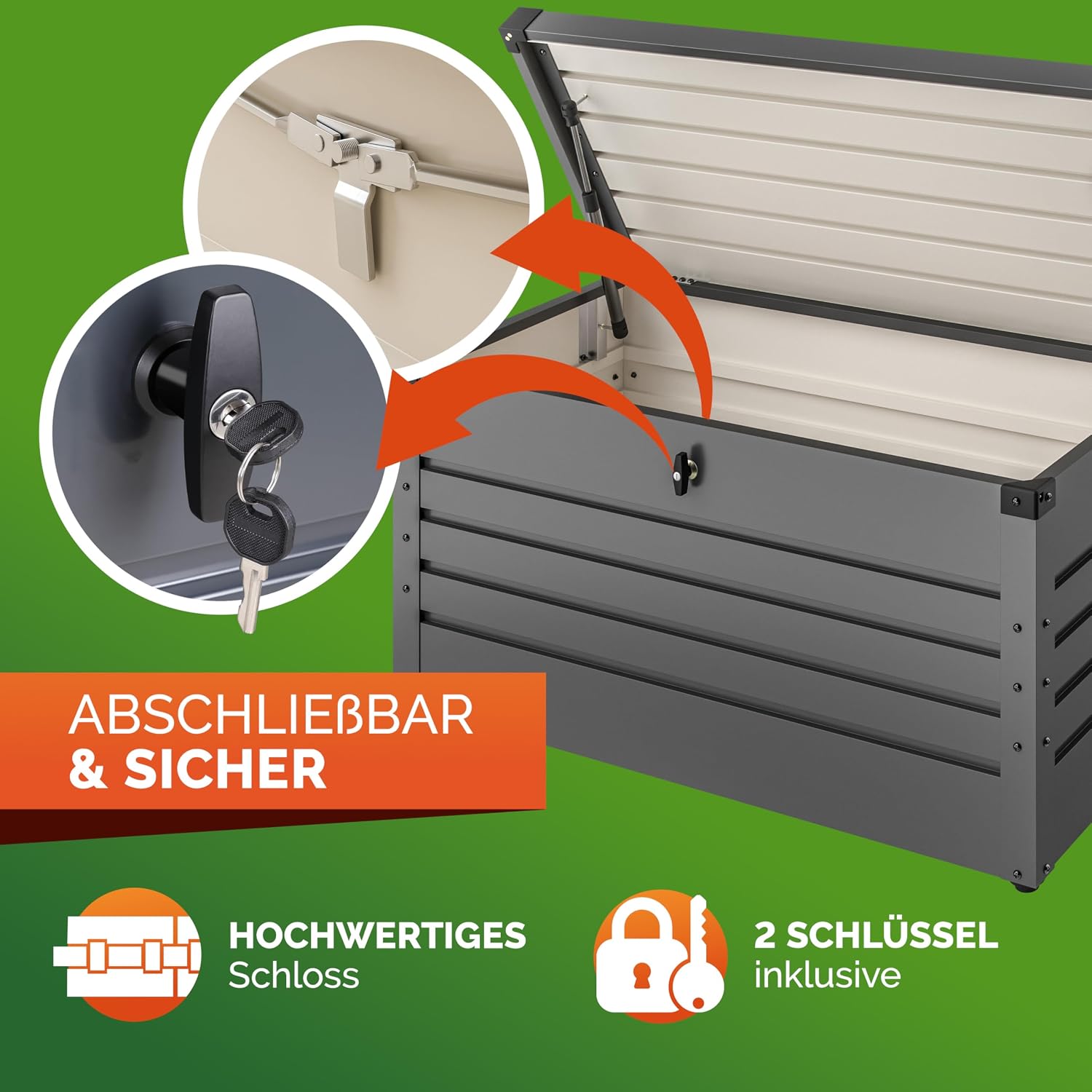 Gardebruk® Auflagenbox 385L Volumen Metall Abschließbar Gasdruckfeder 120x62cm Wetterfest Garten Balkon Keller Gartenbox Gartentruhe Anthrazit — Ansicht 4