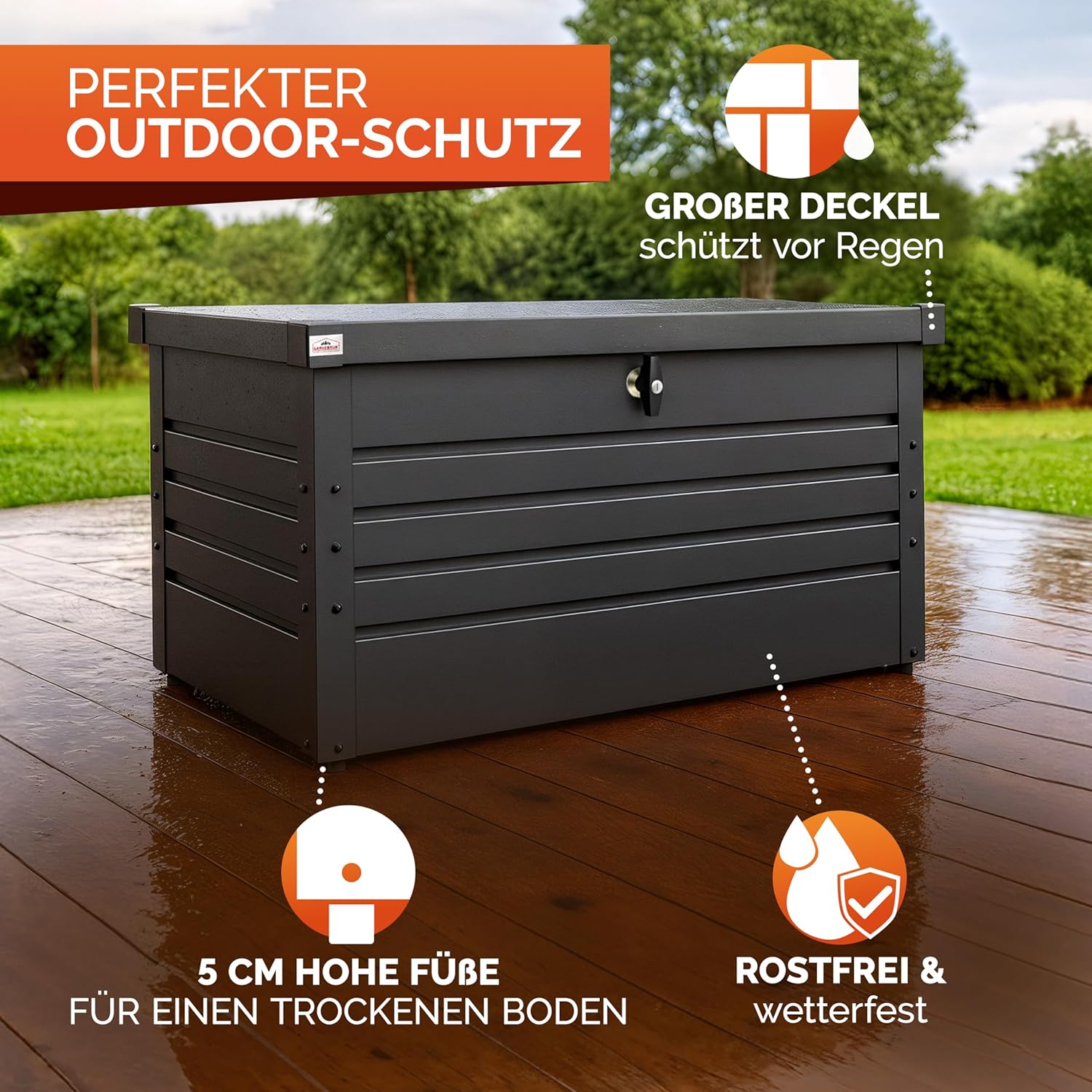 Gardebruk® Auflagenbox 385L Volumen Metall Abschließbar Gasdruckfeder 120x62cm Wetterfest Garten Balkon Keller Gartenbox Gartentruhe Anthrazit — Ansicht 5
