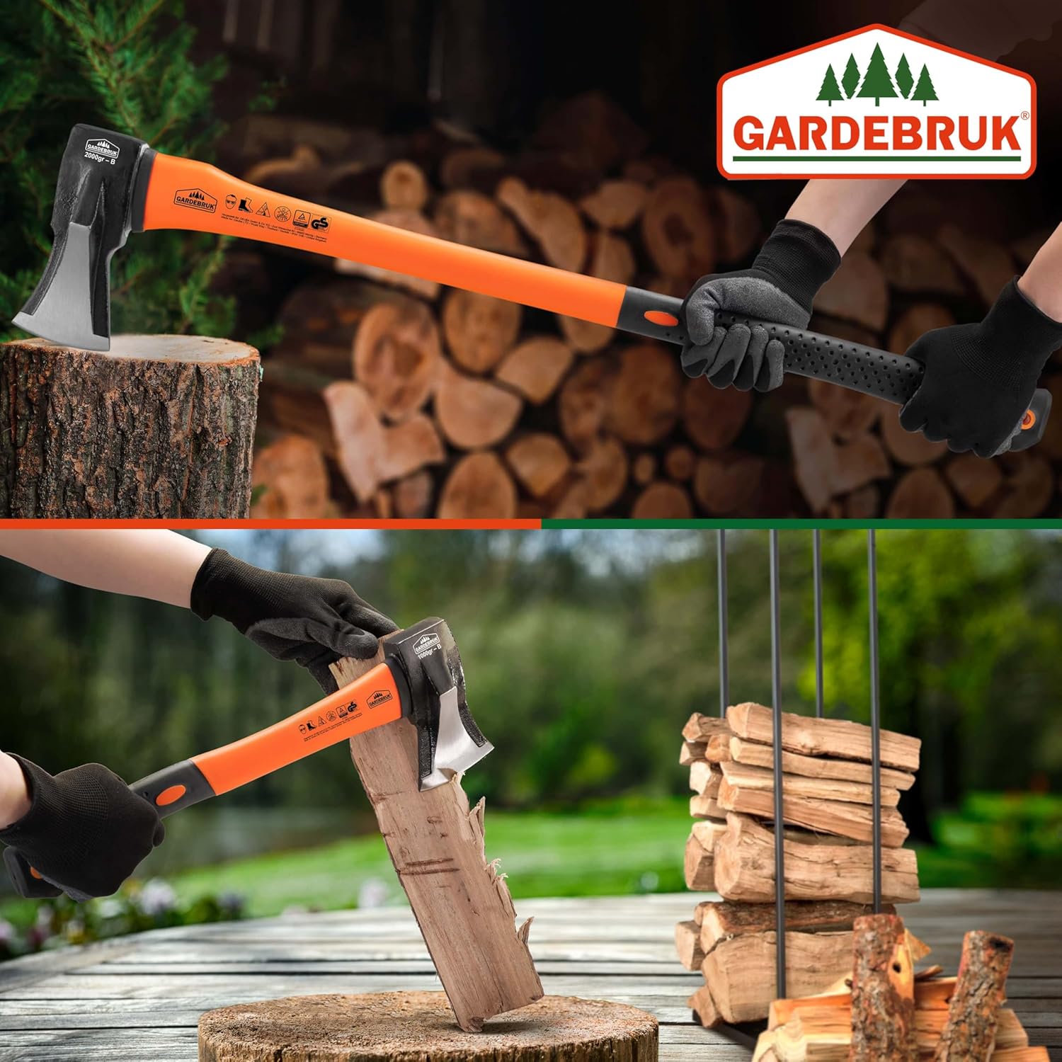 Gardebruk® Axt 2 kg Beil 1 kg Set ergonomischer Handgriff Gummischutz Universal Spaltaxt Spaltbeil Spalthammer Holzspalter — Ansicht 5