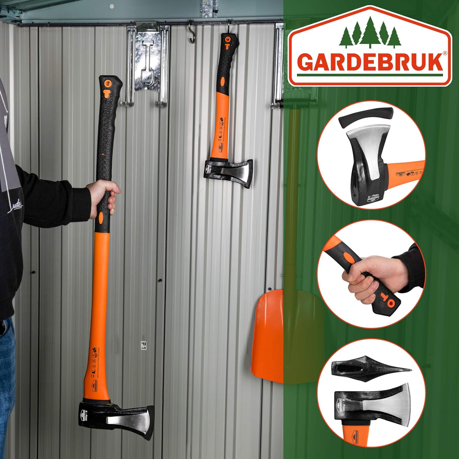 Gardebruk® Axt 2 kg Beil 1 kg Set ergonomischer Handgriff Gummischutz Universal Spaltaxt Spaltbeil Spalthammer Holzspalter — Ansicht 6