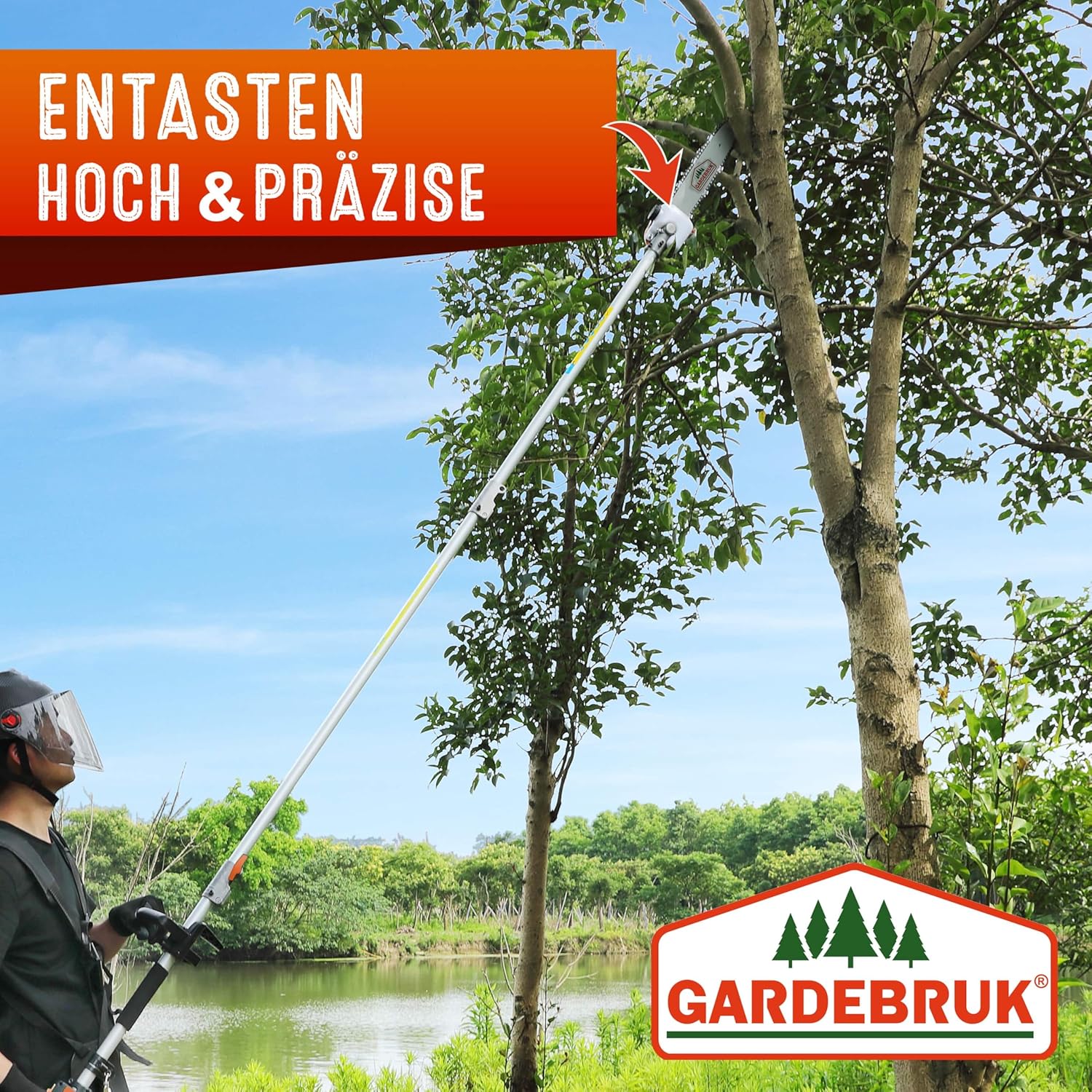 GARDEBRUK® Benzin Motorsense Freischneider 5 in 1 Heckenschere Rasentrimmer Hochentaster 2 PS Tragegurt verstellbar 1m Verlängerung — Ansicht 5
