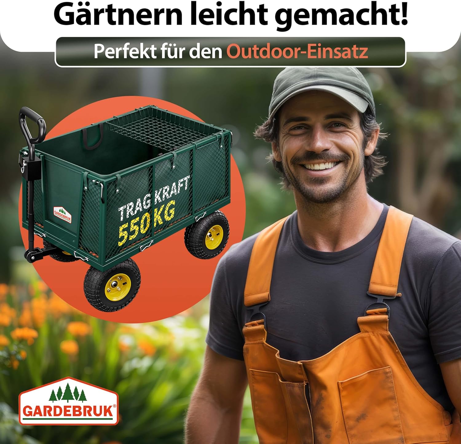 GARDEBRUK® Bollerwagen 550kg Belastbar Klappbar Stabil Herausnehmbare Plane Gerätewagen Handwagen Garten Gartenkarre Gartenwagen Transportwagen Karre — Ansicht 6