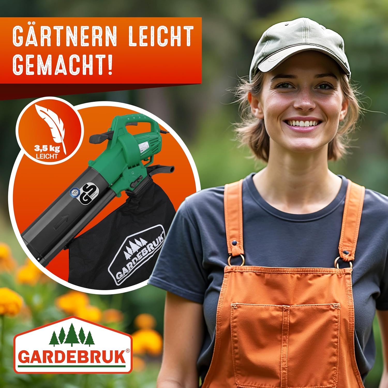 GARDEBRUK® Elektro Laubsauger 3 in 1 3000W Schultergurt 270km/h Rollen 45L Fangsack Laubbläser Häcksler Gartensauger Grün — Ansicht 2