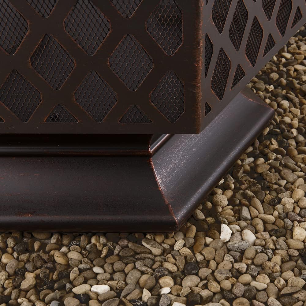 GARDEBRUK® Feuerschale mit Funkenschutz Schürhaken Abdeckung 70cm Eckig Antik Schwarz Terrasse Garten Feuerstelle Feuerkorb Kamin Ofen Holz Grill — Ansicht 3