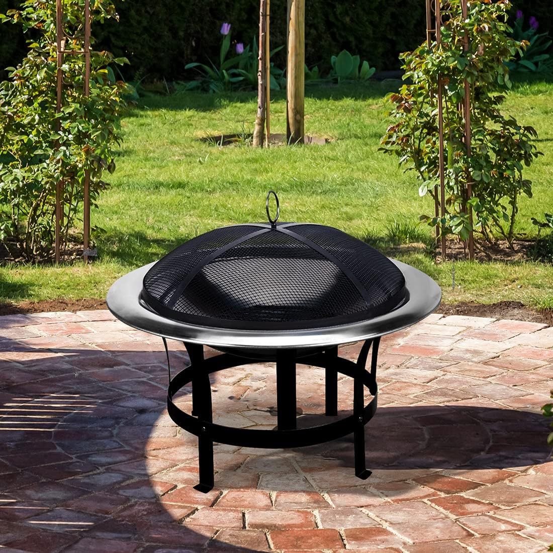 GARDEBRUK® Feuersschale für den Garten 75cm mit Funkenschutz Schürhaken Feuerkorb Edelstahl Kamin Terrassenofen Außen Feuerstelle Grill Terrasse Ofen — Ansicht 2