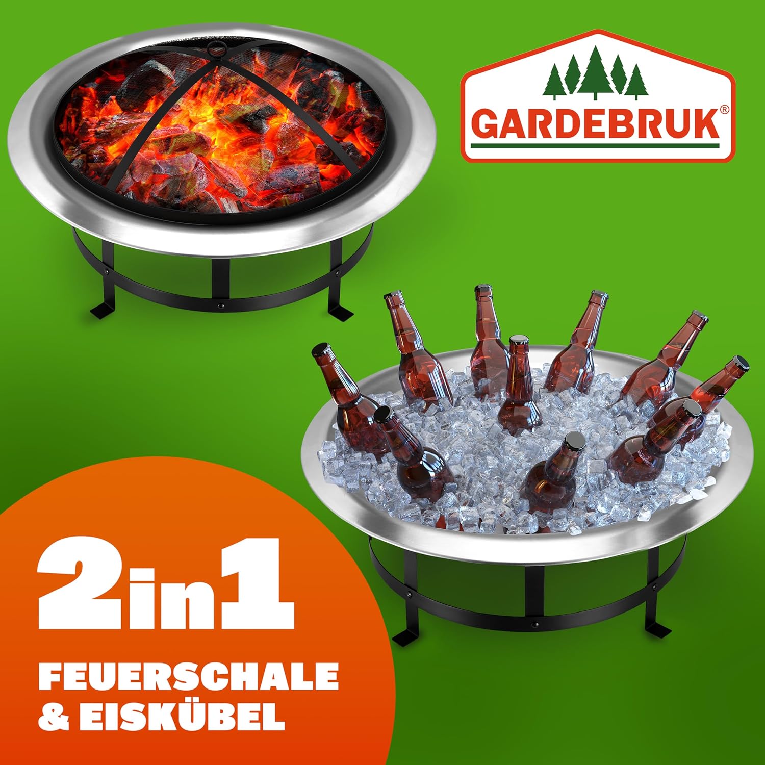 GARDEBRUK® Feuersschale für den Garten 75cm mit Funkenschutz Schürhaken Feuerkorb Edelstahl Kamin Terrassenofen Außen Feuerstelle Grill Terrasse Ofen — Ansicht 6