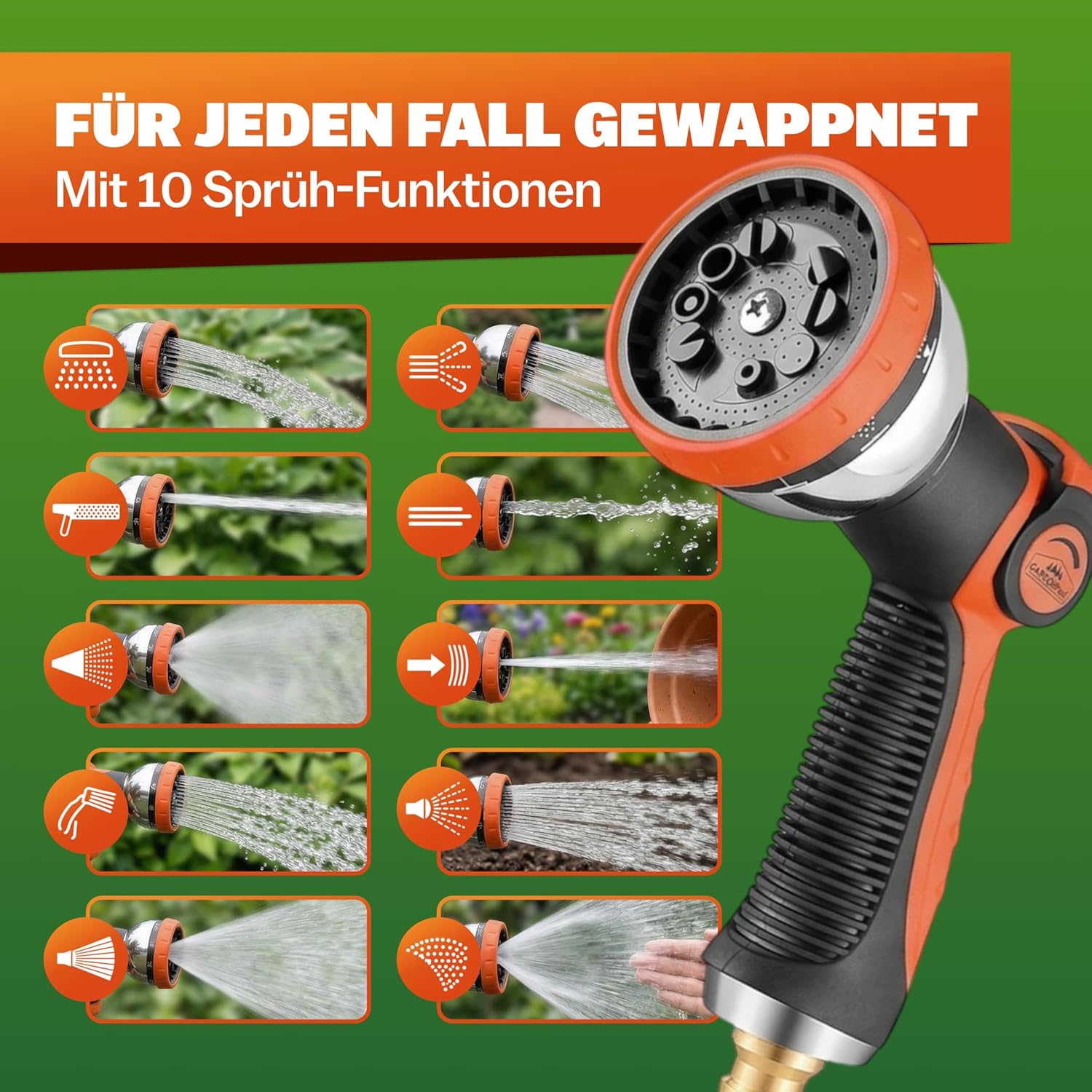 GARDEBRUK® Flexibler Gartenschlauch 22m 3fach Latexkern Vollmessing Adapter 1/2' 3/4' Zoll Wandhalterung Tasche Flexschlauch Wasserschlauch Schwarz — Ansicht 4