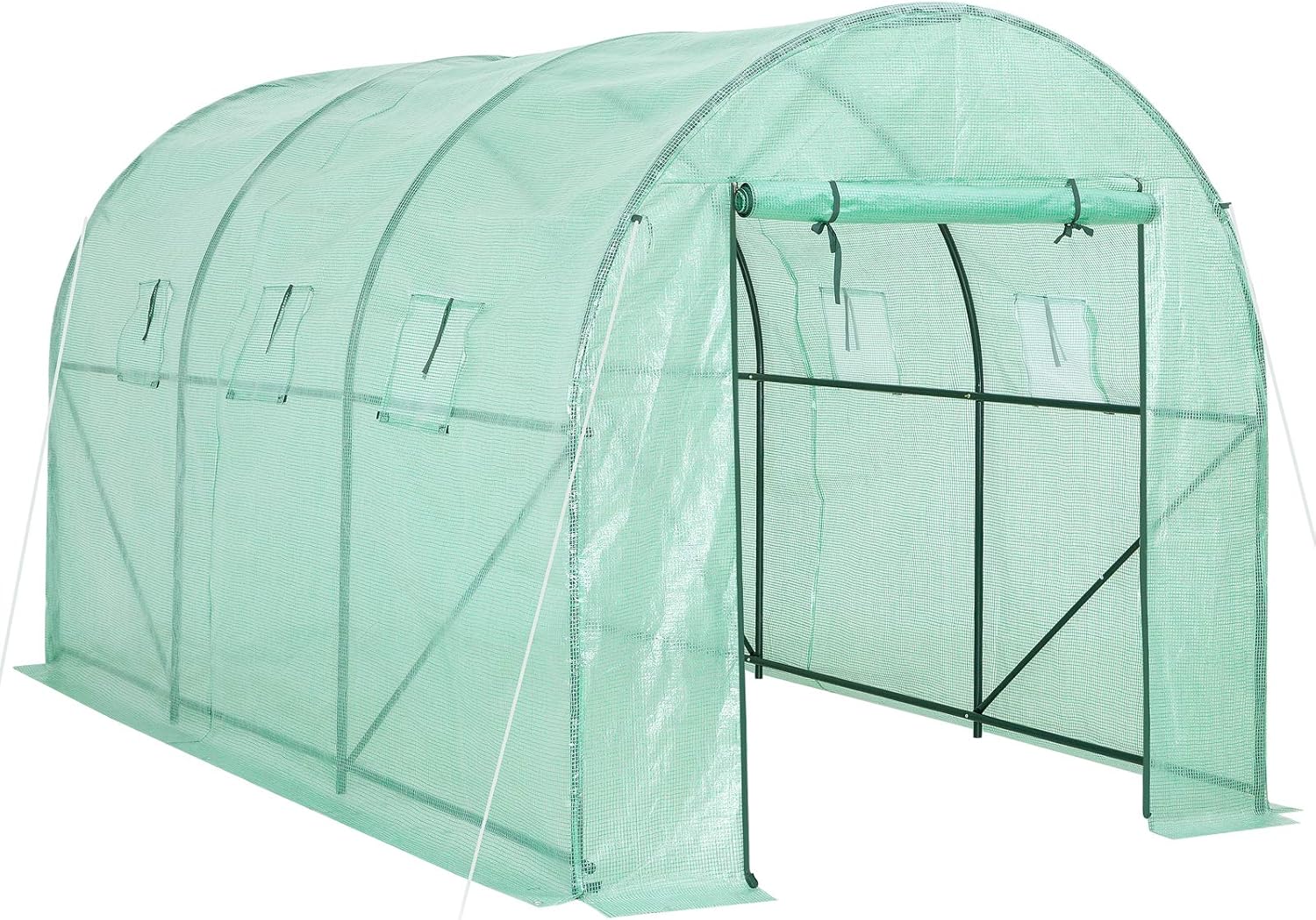 Gardebruk® Foliengewächshaus 7m2 aufrollbare Tür 6 Fenster Treibhaus Tomatenhaus Folientunnel Anzucht 350x200x200cm