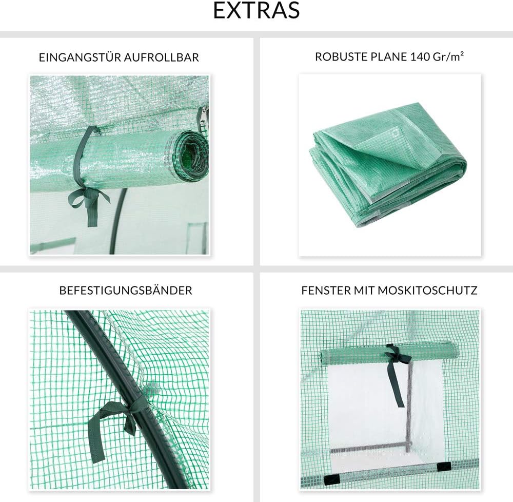 Gardebruk® Foliengewächshaus 7m2 aufrollbare Tür 6 Fenster Treibhaus Tomatenhaus Folientunnel Anzucht 350x200x200cm — Ansicht 4