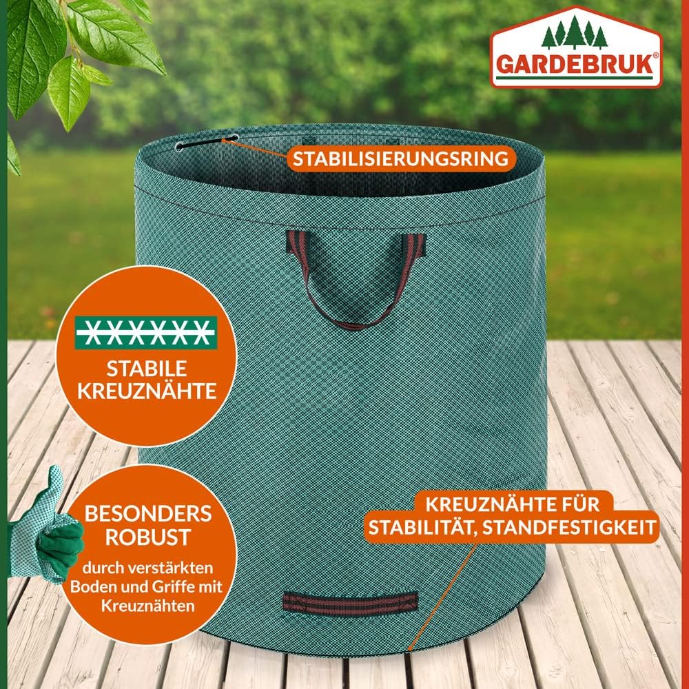 GARDEBRUK® Gartenabfallsack 2x280 Liter 50 kg Belastbarkeit doppelte Nähte 3 stabile Griffe robust abwaschbar Garten Rasensack Gartentasche Laubsack — Ansicht 5