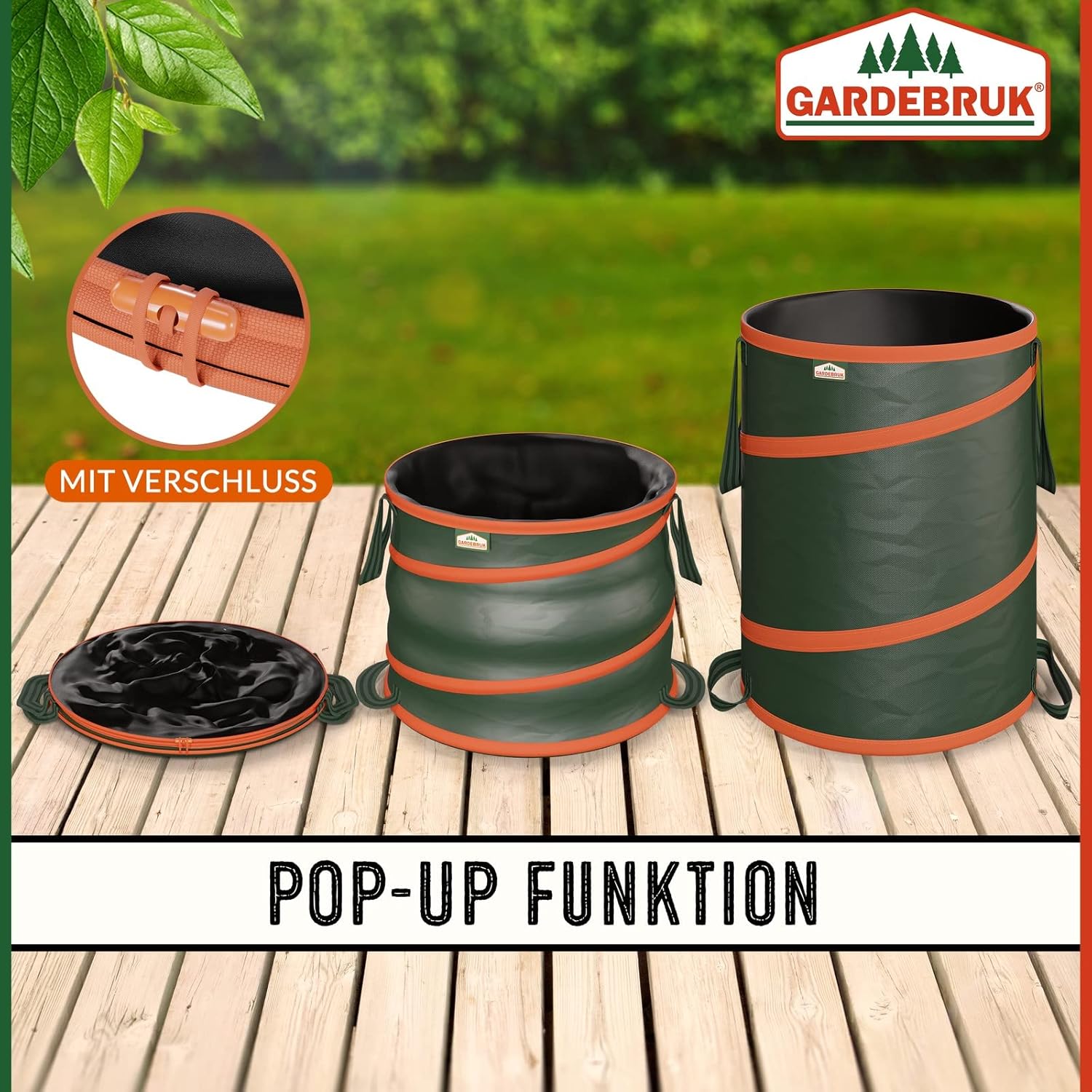 GARDEBRUK® Gartenabfallsack 3x165 Liter 30 kg Belastbarkeit stabil robust abwaschbar Garten Pop up Rasensack Laubsack — Ansicht 6