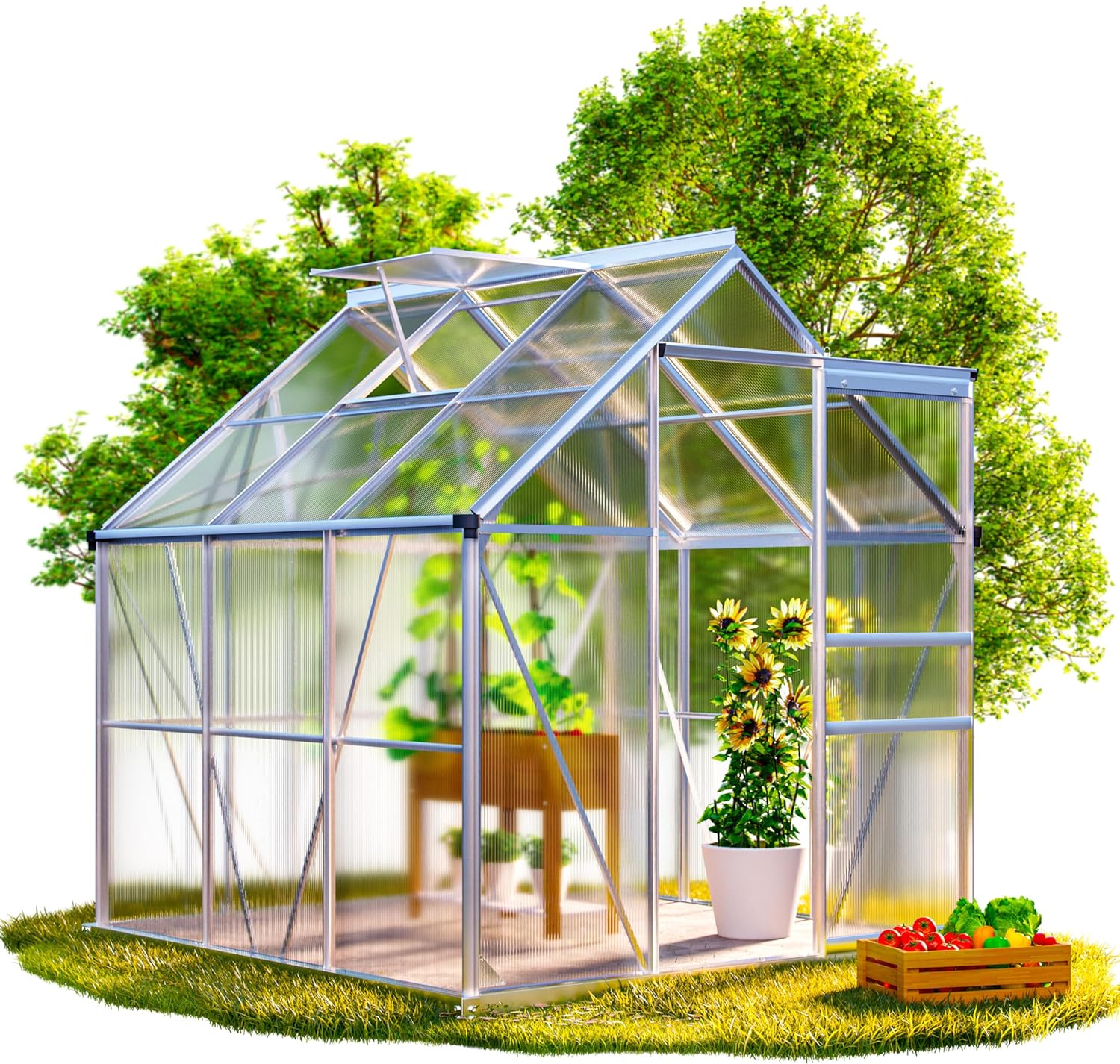 GARDEBRUK® Gewächshaus Aluminium 3,6m2 mit Fundament 190x190cm inkl. Dachfenster Tomatenhaus Treibhaus Anzuchthaus Garten Frühbeet Aufzucht 5,8m3