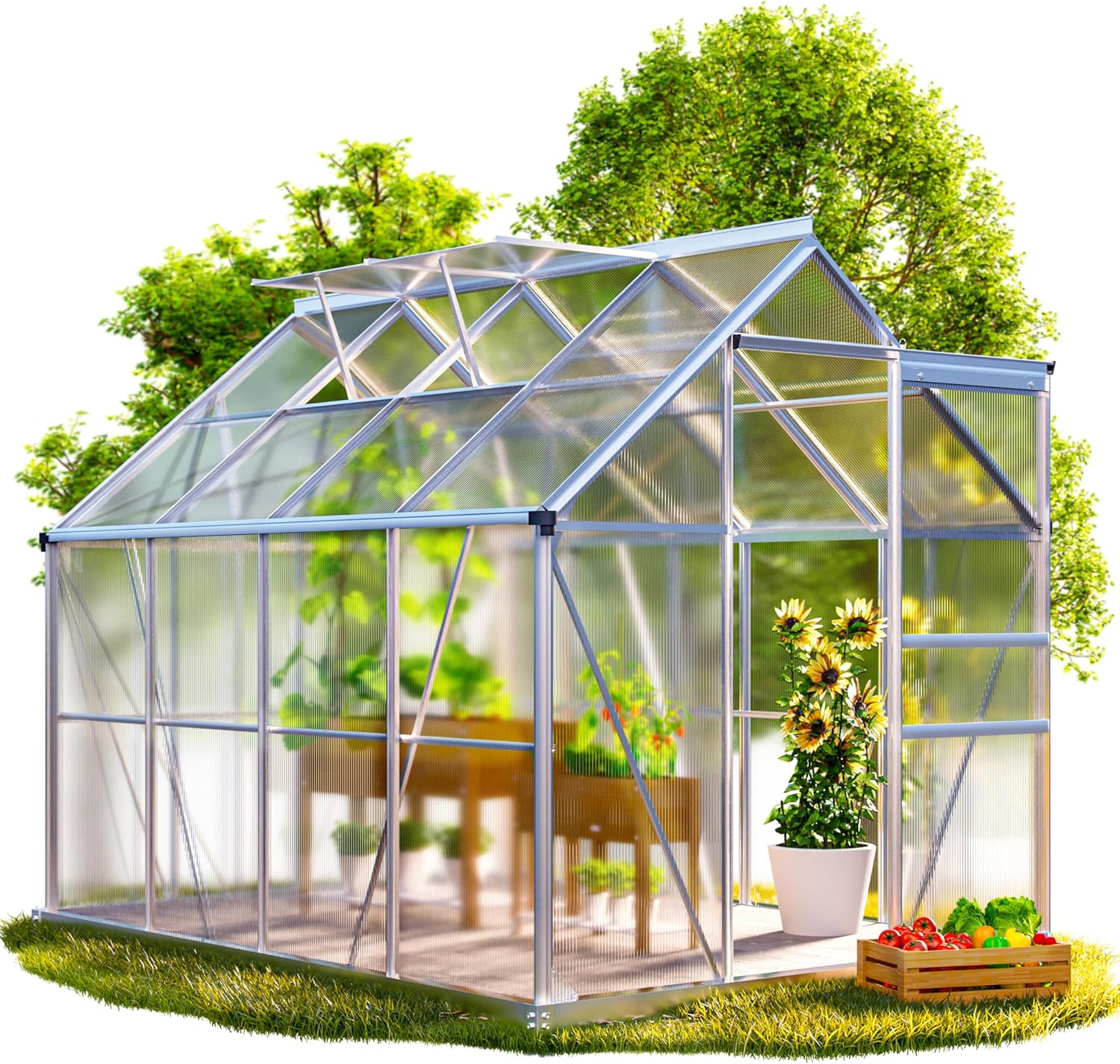 GARDEBRUK® Gewächshaus Aluminium 4,8m2 mit Fundament 250x190cm inkl. 2 Dachfenster Tomatenhaus Treibhaus Anzuchthaus Garten Frühbeet Aufzucht 7,7m3