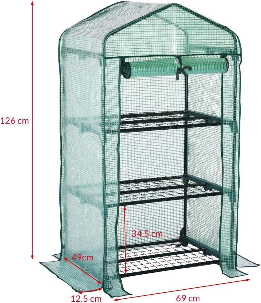 Gardebruk® Gewächshaus Foliengewächshaus platzsparend & stabil mit 3 Ablagen & aufrollbarer Tür Balkon Garten Tomatengewächshaus 126x49x69cm — Ansicht 5