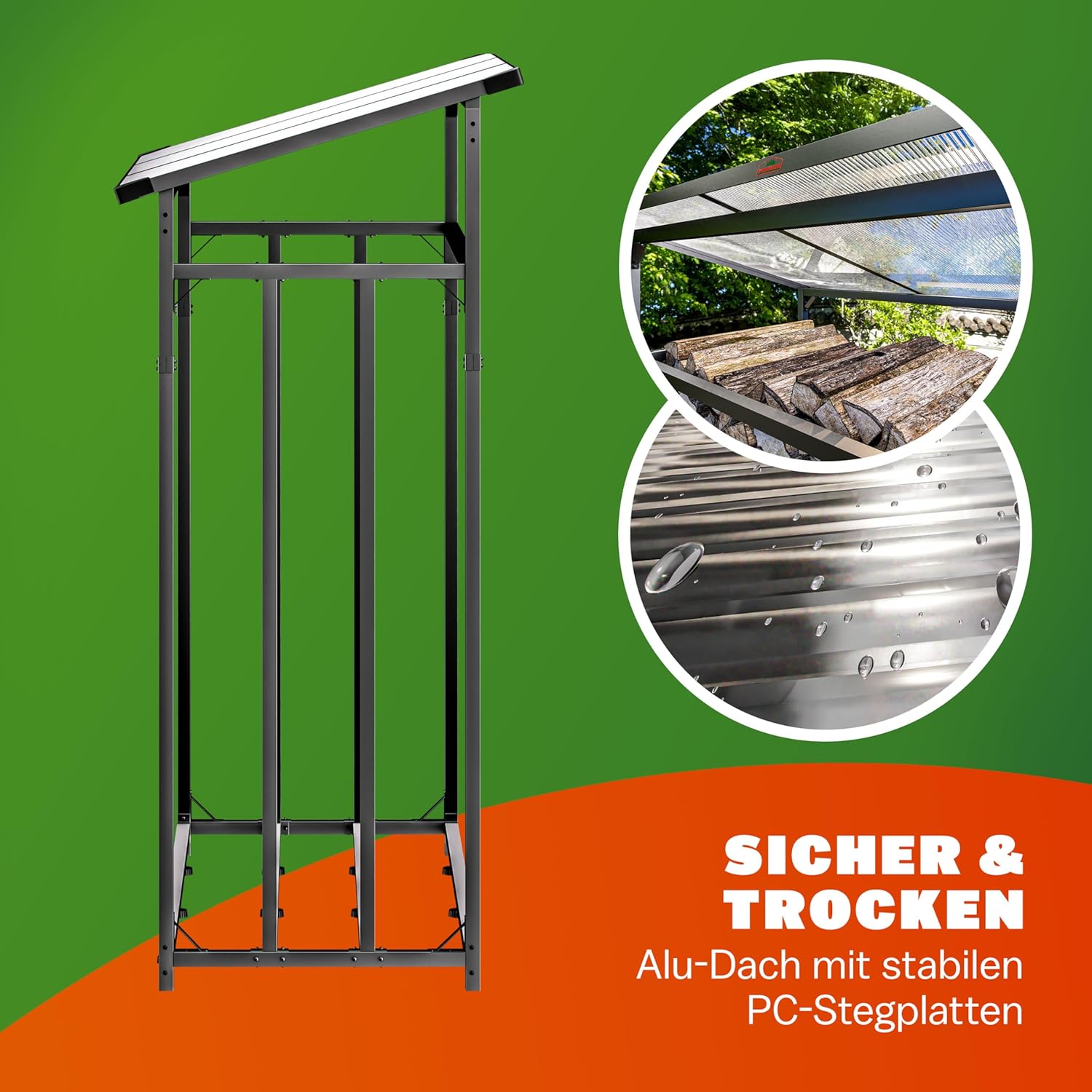Gardebruk® Kaminholzregal Außen Stahl XXL Schwarz mit Dach Abdeckung Holzunterstand Holzlager Regal inkl. Tragetasche Holzregal Holzstapelhilfe — Ansicht 4