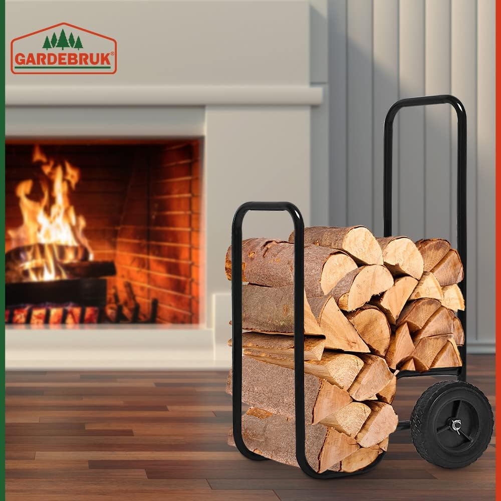 Gardebruk Kaminholzwagen Groß 105x56x45cm 80 kg Stahl Brennholzkarre Holzwagen Holzkorb Sackkarre Transportwagen Schwarz — Ansicht 2