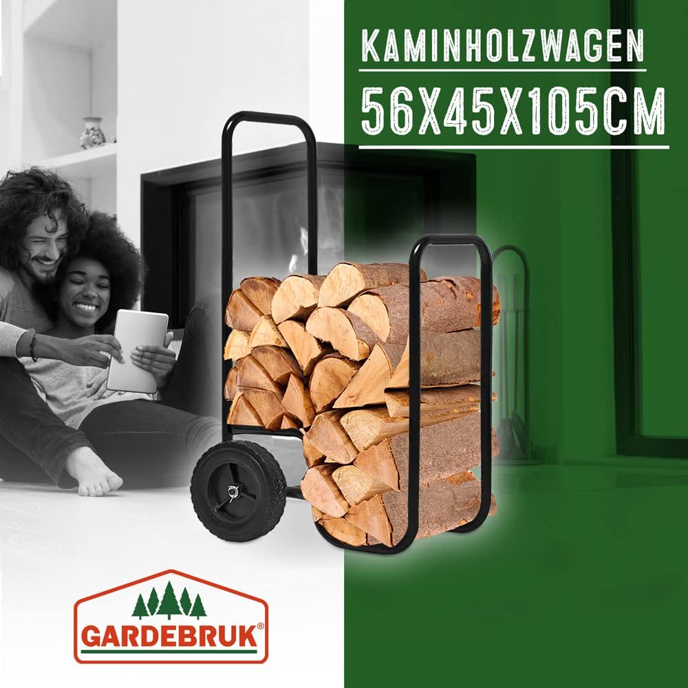 Gardebruk Kaminholzwagen Groß 105x56x45cm 80 kg Stahl Brennholzkarre Holzwagen Holzkorb Sackkarre Transportwagen Schwarz — Ansicht 6
