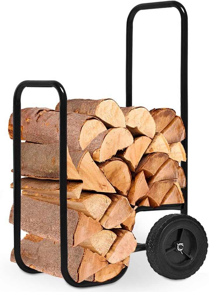 Gardebruk Kaminholzwagen Groß 105x56x45cm 80 kg Stahl Brennholzkarre Holzwagen Holzkorb Sackkarre Transportwagen Schwarz