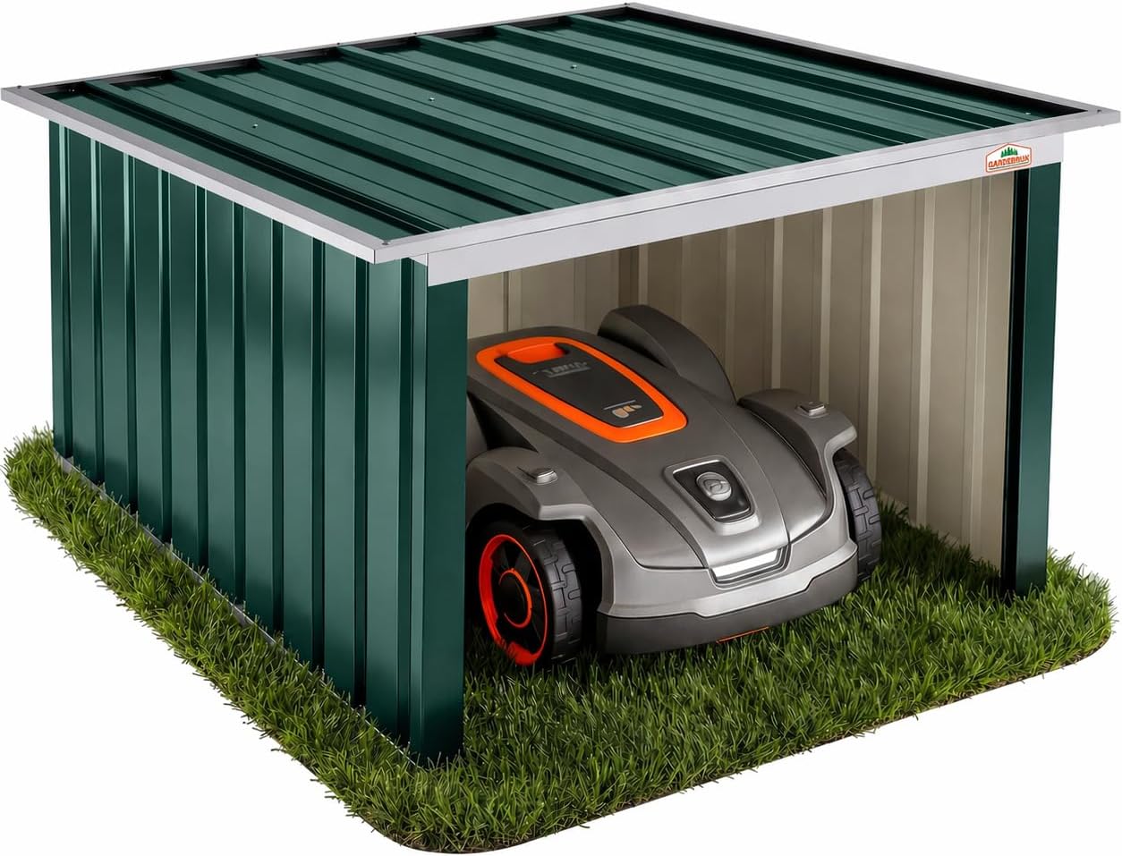 Gardebruk® Mähroboter Garage 89x90x54cm Pultdach Metall Wetterbeständig Dach klappbar 4X Erdanker Carport Regenschutz Rasenroboter Grün
