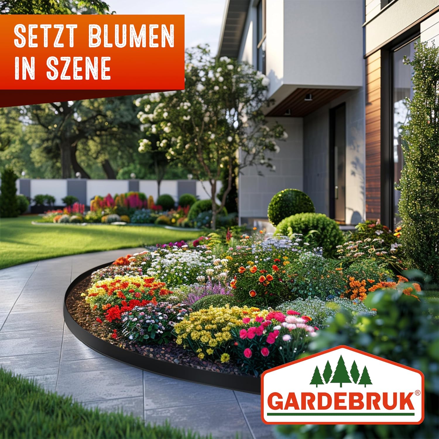 GARDEBRUK® Rasenkante verzinkt 5m 10m 15m 20m 25m 30m 35m 40m 45m 50m 100x15cm oder 100x18cm verzinkt Handschuhe Beeteinfassung Mähkante Palisade Metall, Schwarz (Länge 5m - Höhe 15cm) — Ansicht 3
