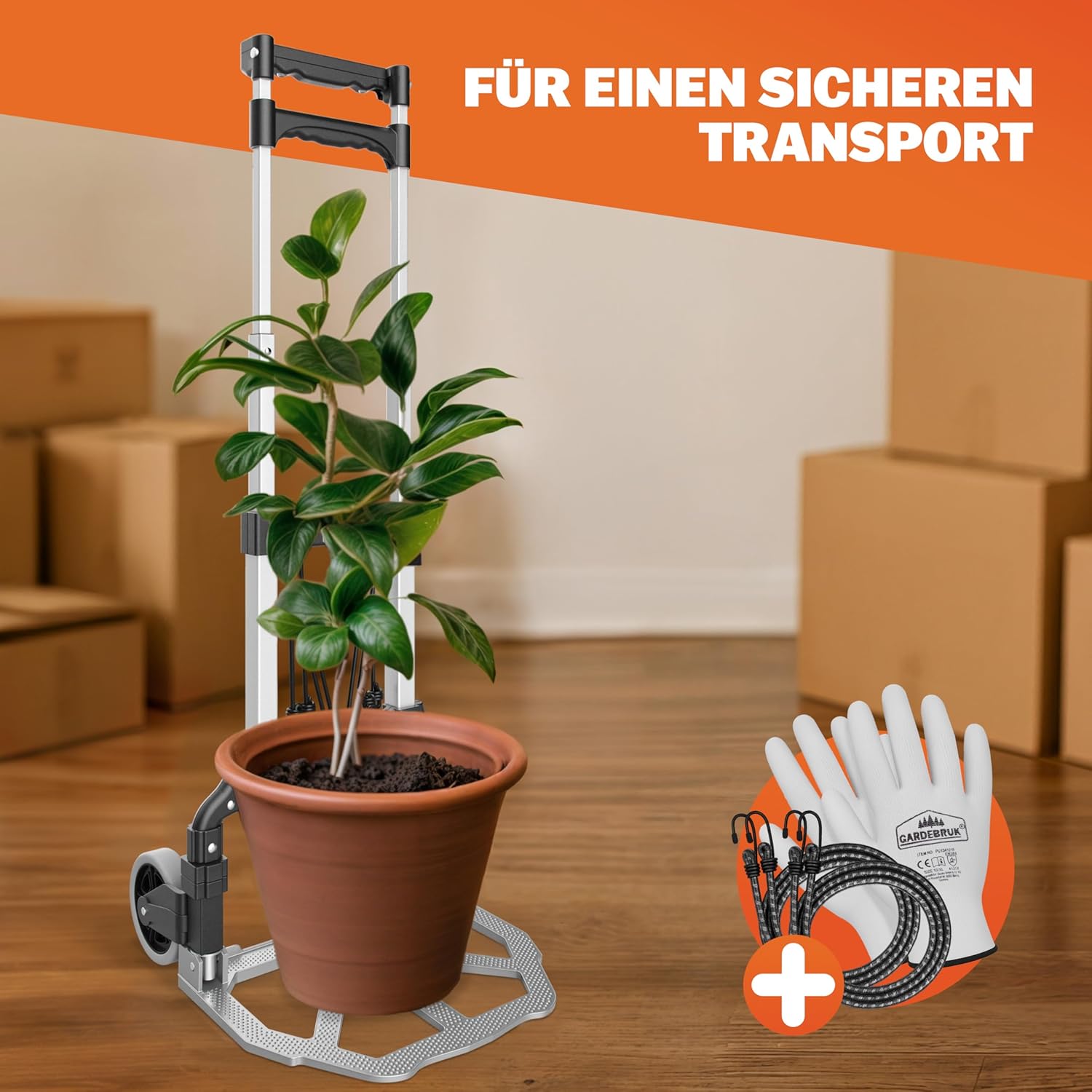 GARDEBRUK® Sackkarre Aluminium klappbar 80 kg PP-Reifen pannensicher inkl. Handschuhe 2 Expander Umzug Transportkarre Transportwagen Transportroller — Ansicht 6