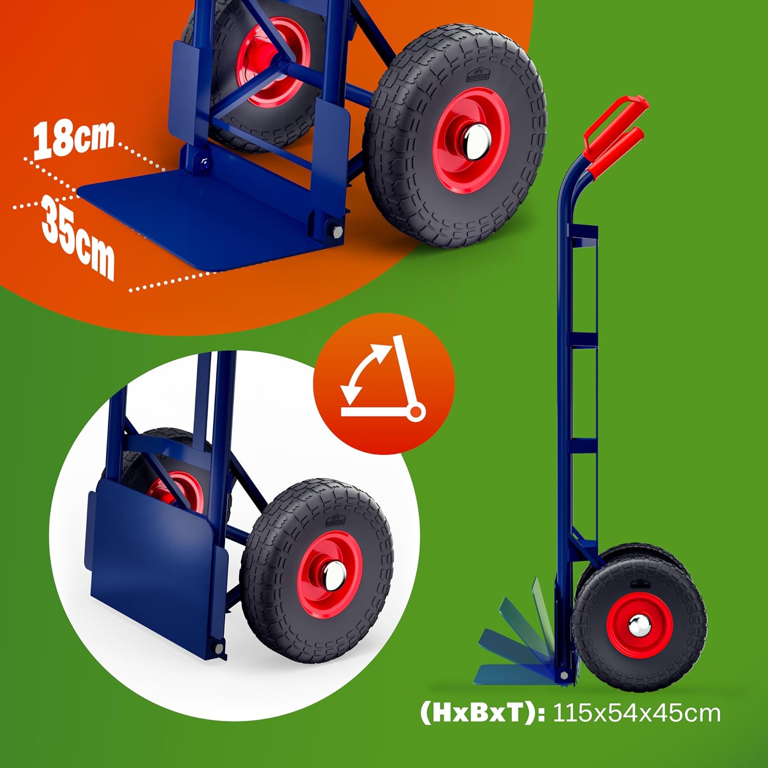 GARDEBRUK® Sackkarre PU Vollgummireifen klappbar 200kg Stahl Schutzblech Schwerlast Garten Umzug Transportkarre Transportwagen Transportroller — Ansicht 6