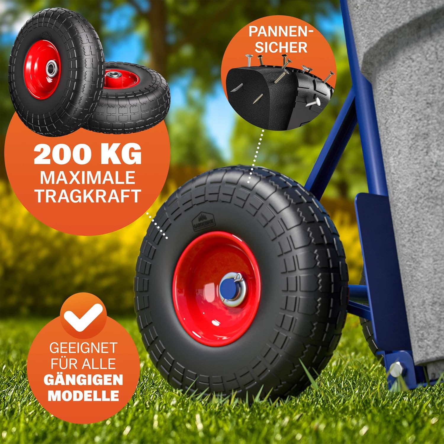 GARDEBRUK® Sackkarrenrad 2er Set PU Vollgummi Pannensicher 200kg Belastbarkeit Stahlfelge 20mm Achse Einfache Montage Langlebig Reifen Ersatzrad Räder — Ansicht 2