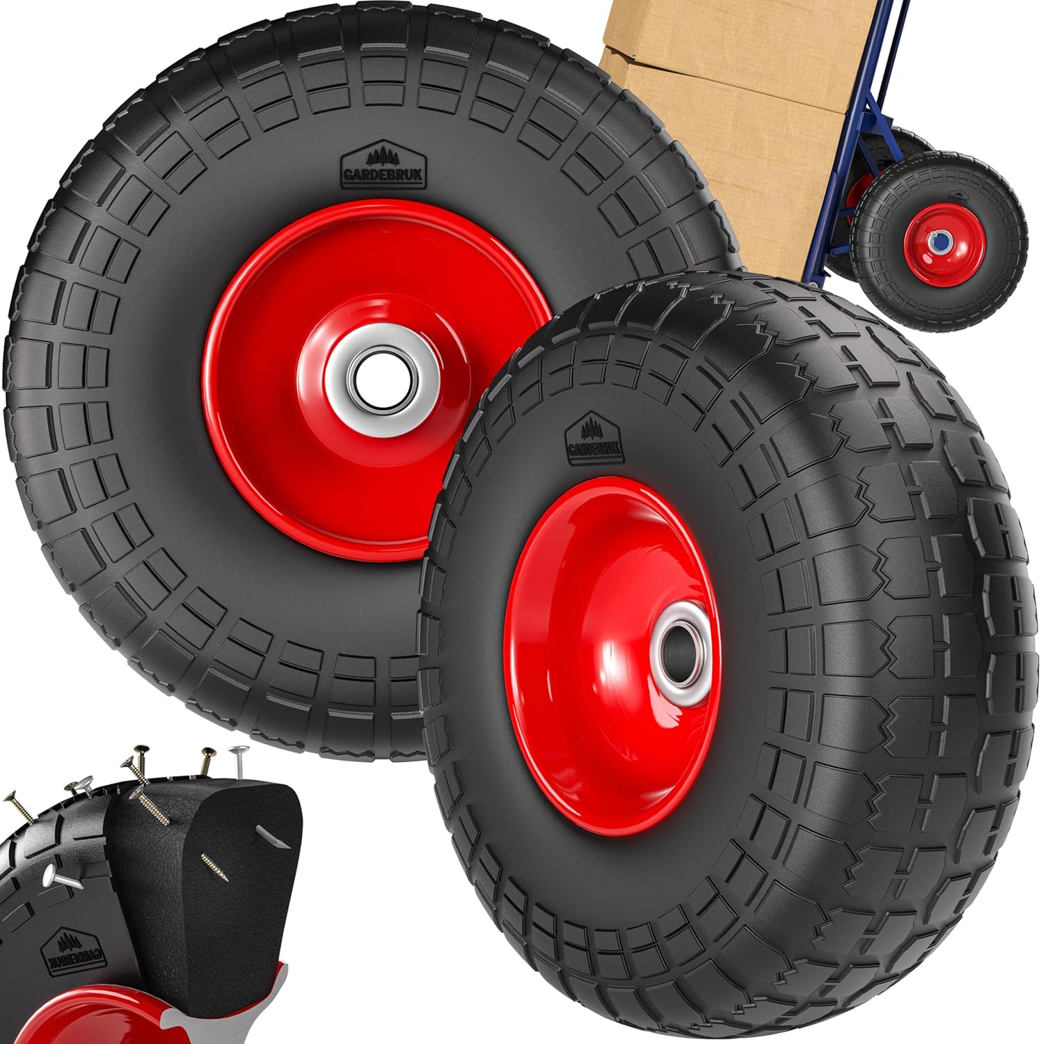 GARDEBRUK® Sackkarrenrad 2er Set PU Vollgummi Pannensicher 200kg Belastbarkeit Stahlfelge 20mm Achse Einfache Montage Langlebig Reifen Ersatzrad Räder