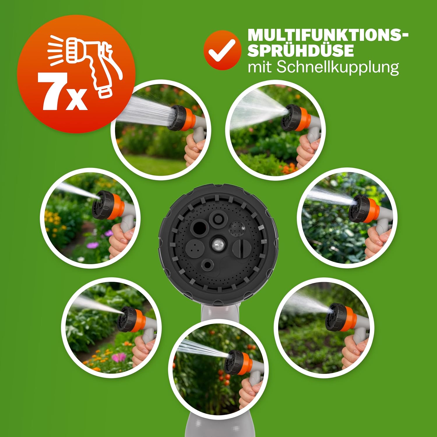 GARDEBRUK® Schlauchtrommel 30 + 2m Schlauchaufroller Wasser Handbrause 7 Funktionen 180° Schwenkbar Aufwickelstopper Gartenschlauch Grün — Ansicht 6