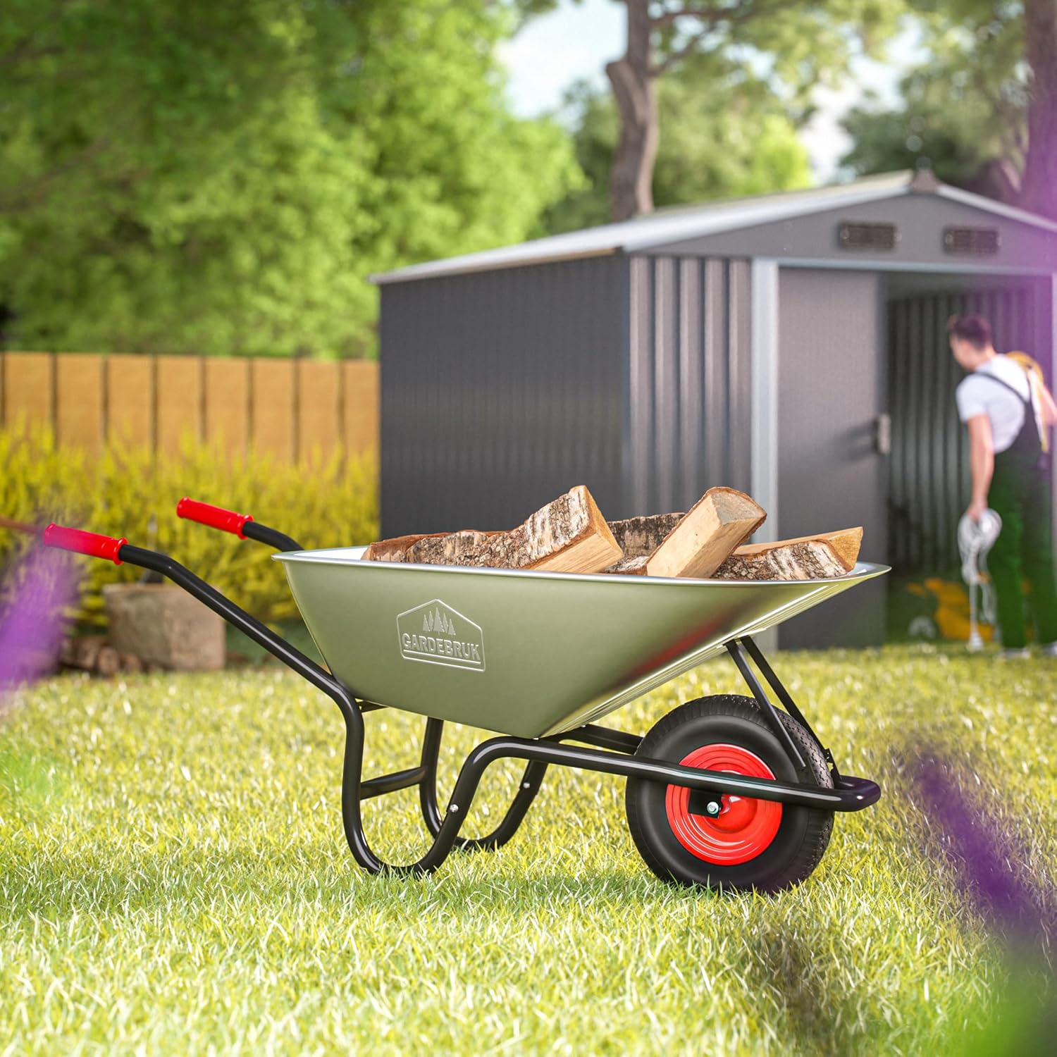 GARDEBRUK® Schubkarre 100 Liter bis 250kg Luftreifen mit Stahlfelge verzinkt Garten Bauschubkarre Gartenschubkarre — Ansicht 3