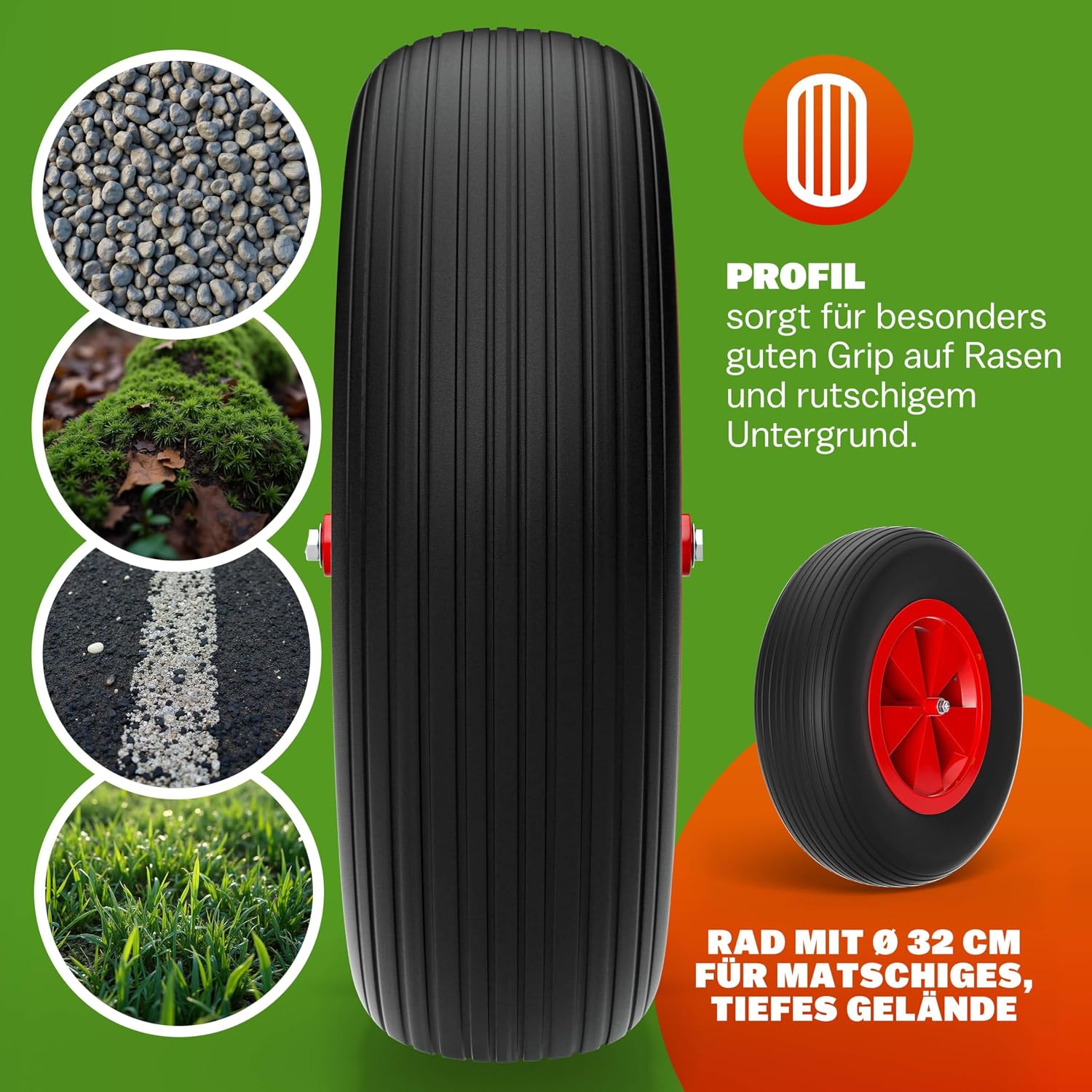 GARDEBRUK® Schubkarre 80 Liter bis 100kg Luftreifen mit Stahlfelge verzinkt Garten Bauschubkarre Gartenschubkarre — Ansicht 6