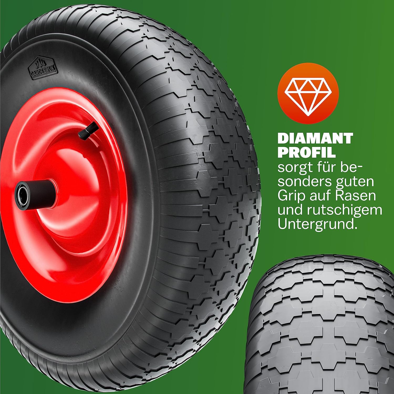 GARDEBRUK® Schubkarrenrad Luftbereifung 4.80/4.00-8 Ø 390mm 200kg Achse Felge Kugellager Schubkarrenräder Schubkarrenreifen Rad Reifen Schubkarre — Ansicht 6