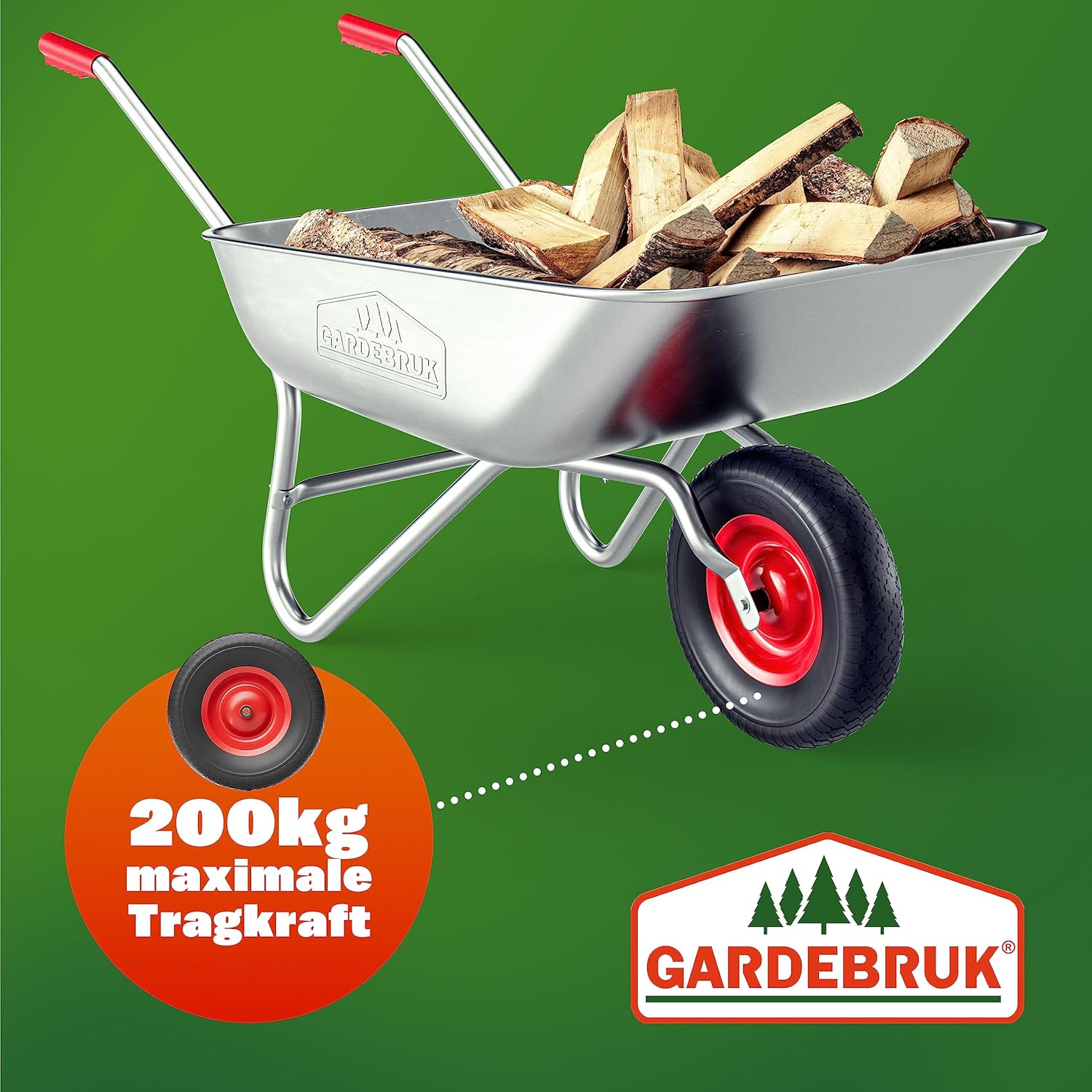 GARDEBRUK Schubkarrenrad PU Vollgummi pannensicher 4.80/4.00-8 ?390mm Stahlfelge 200kg Achse Diamantprofil Reifen Vollgummireifen Ersatzrad Schwarz — Ansicht 5