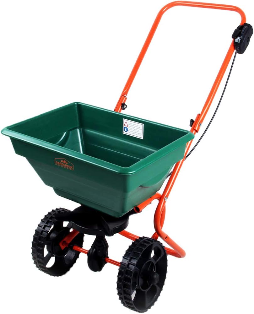 GARDEBRUK® Streuwagen 25L Streumenge einstellbar große Räder Saatgutstreuer Düngerstreuer für Salz Dünger Rasen Split Saatgut
