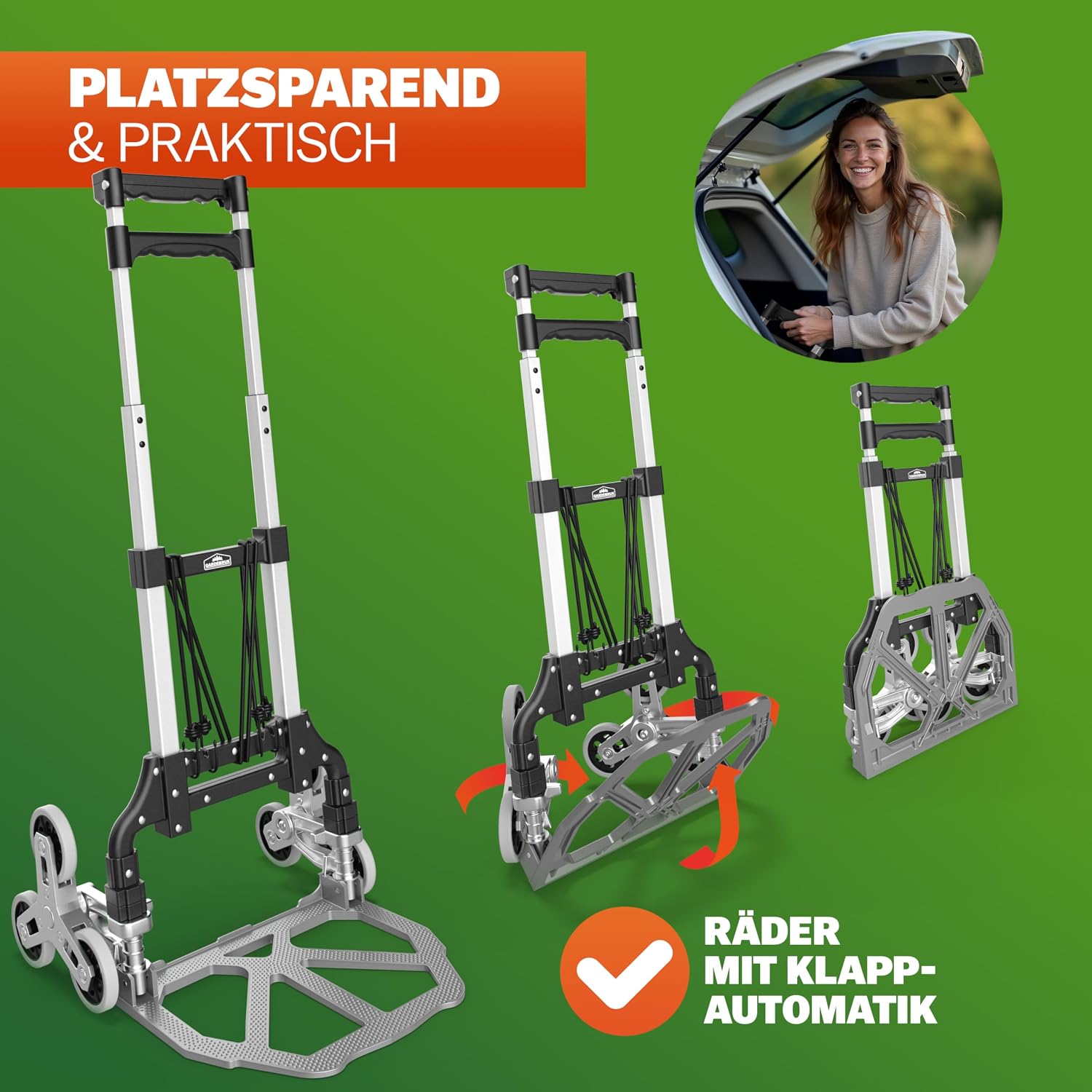 GARDEBRUK® Treppenkarre klappbar - Aluminium Transportkarre mit pannensicheren Reifen - 80 kg Tragkraft - inkl. Handschuhe & Expander - Faltbare Sackkarre für Treppen & Garten — Ansicht 5