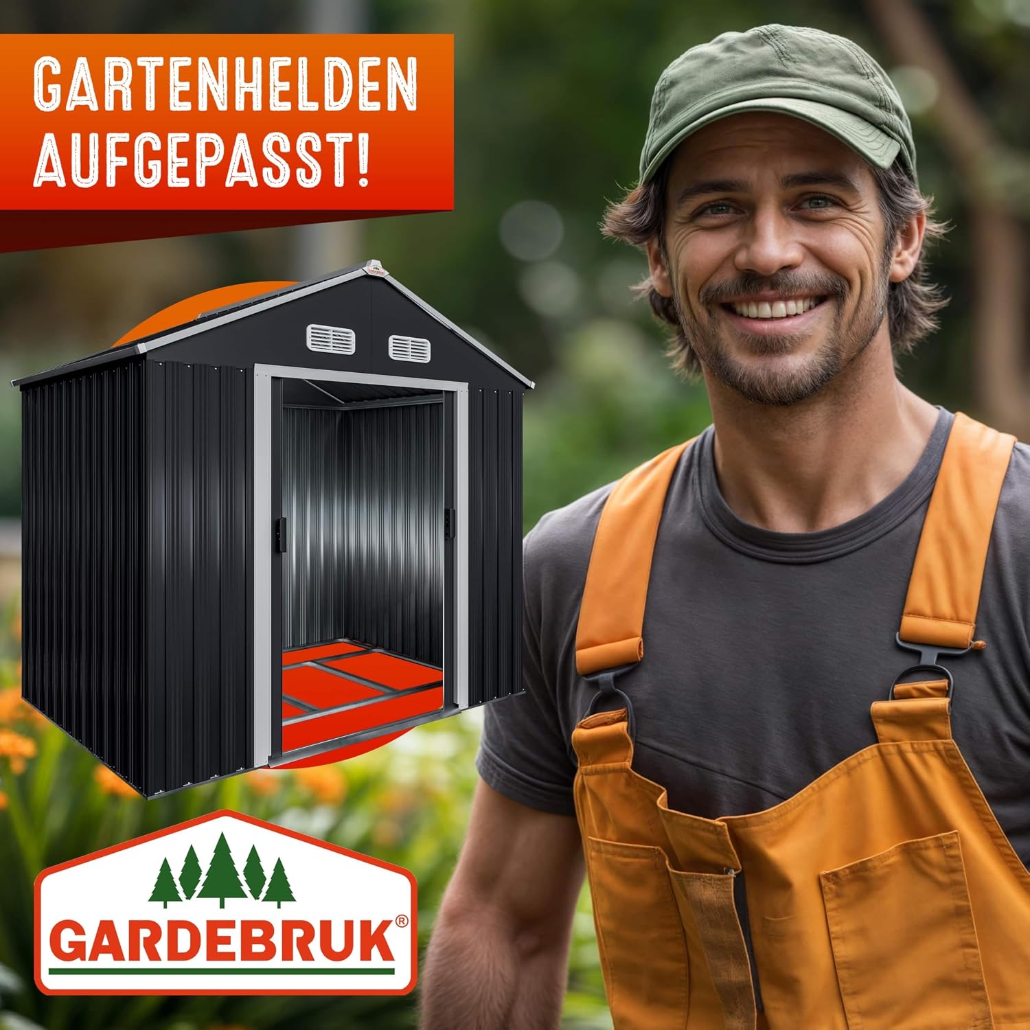 GARDEBRUK® XL Metall Gerätehaus 2m2 mit Fundament 196x132x188cm Schiebetür Anthrazit Geräteschuppen Gartenhaus Schrank 4m3 — Ansicht 6
