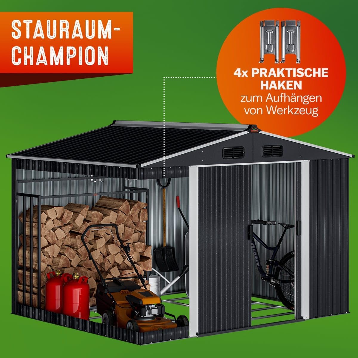 GARDEBRUK® XXL Metall Gerätehaus 5m2 mit Fundament 260x205x180cm Schiebetür Metallic-Grau Geräteschuppen Gartenhaus 9m3 — Ansicht 2
