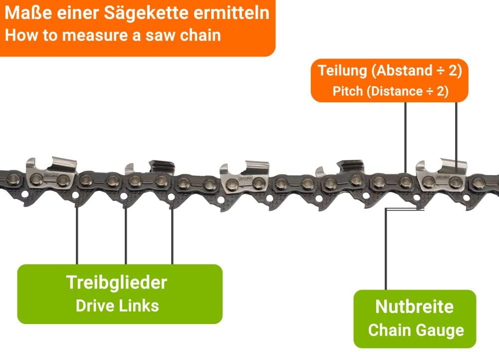 SECURA 4 Sägeketten + Schwert kompatibel mit Gardebruk DBSK004 Motorsäge mit 45cm 3/8LP 62TG 1,3mm — Ansicht 4